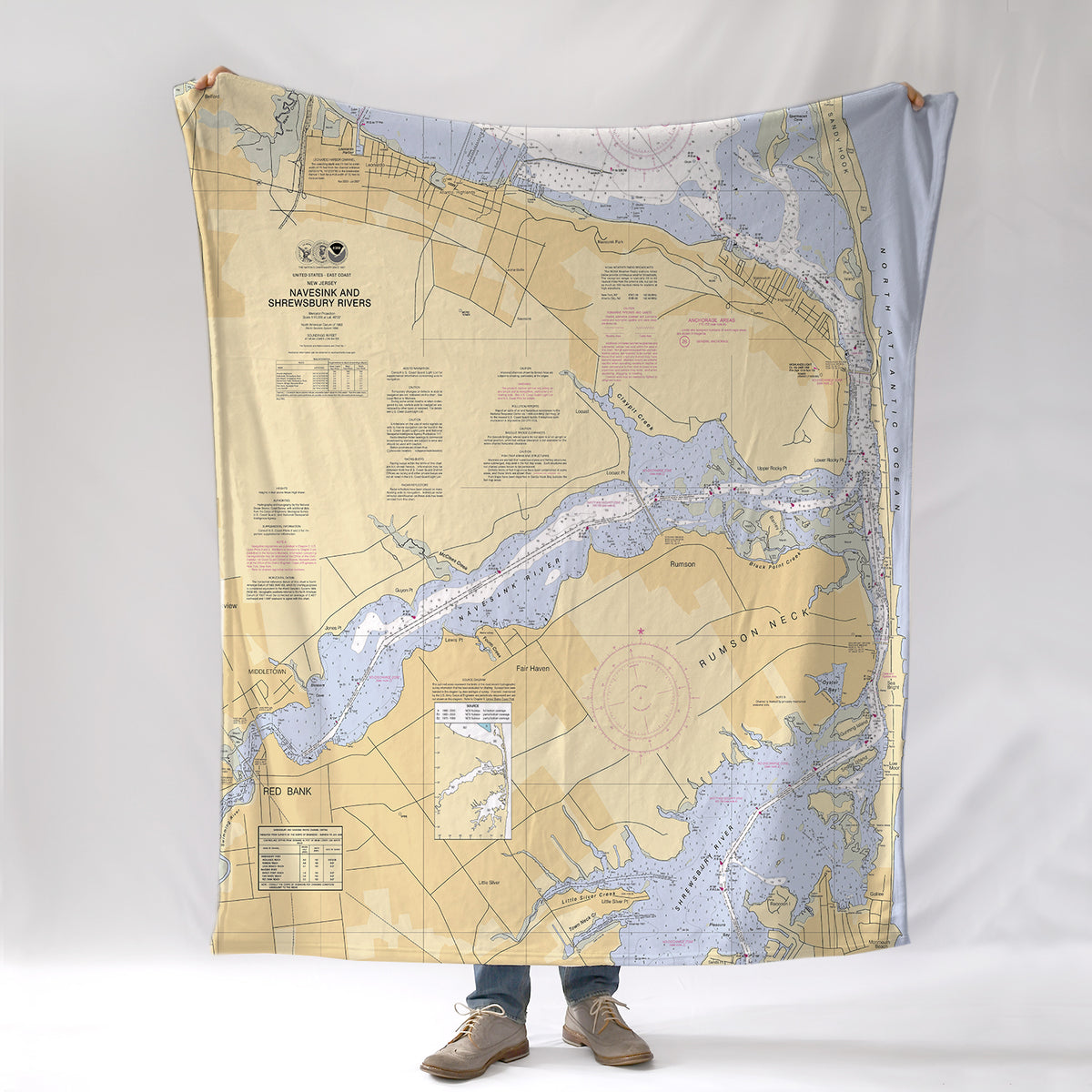 NJ: Navesink and Shrewsbury Rivers, Redbank, Rumson Neck, NJ Nautical Chart Shower Curtain 2024 / Made to Order