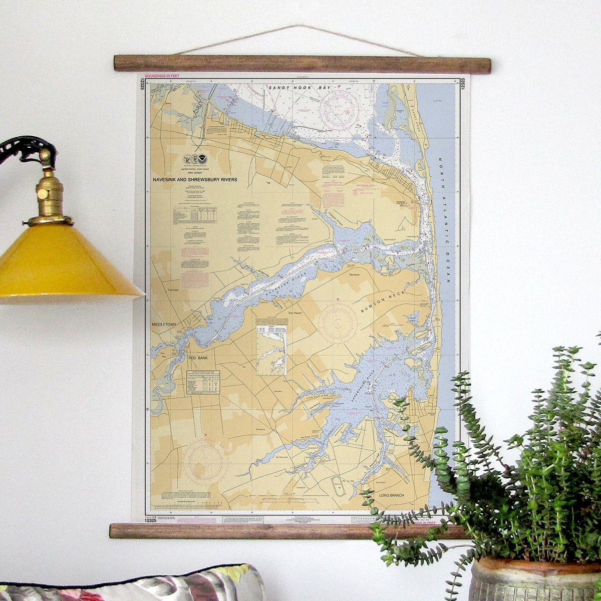 NJ: Navesink and Shrewsbury Rivers, Redbank, Rumson Neck, store NJ Nautical Chart Shower Curtain / Made to Order