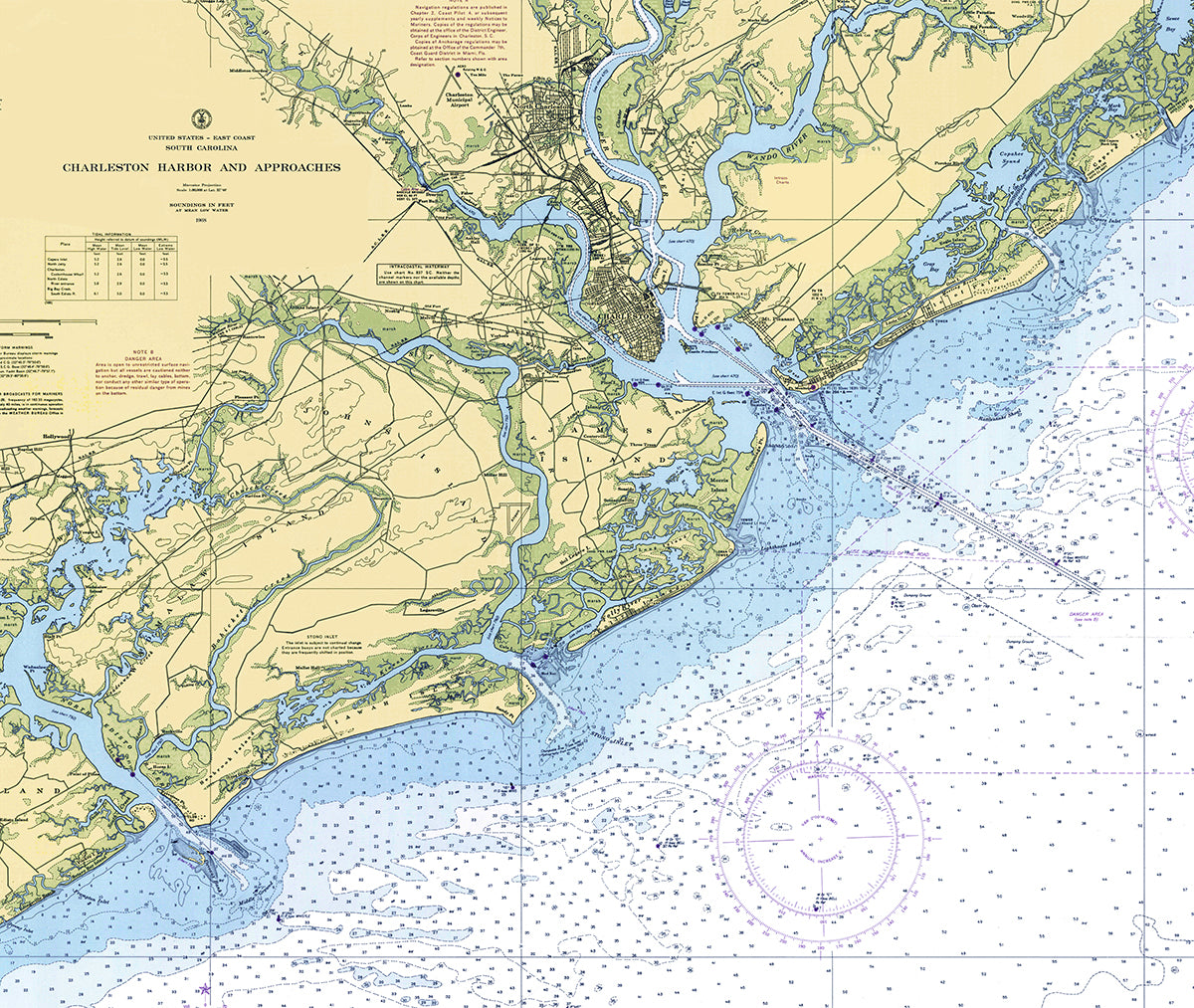 Charleston Harbor, SC, C. 1865 Vintage Nautical Chart Shower Curtain / high quality Made to Order