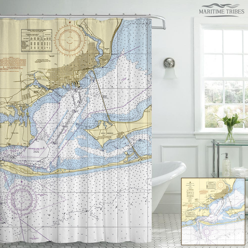 FL: Pensacola Bay, FL Nautical Chart Shower newest Curtain / Made to Order