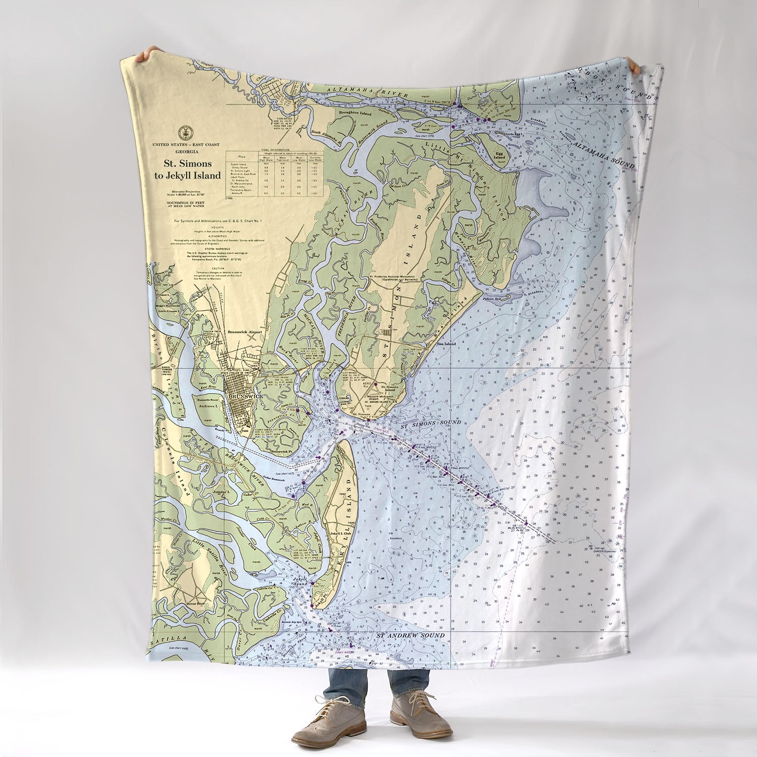 Jekyll & St Simons Island, GA.Nautical Chart Blanket