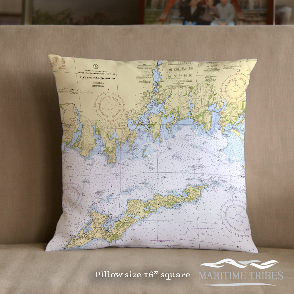 Mystic CT Nautical Chart 16 Inch Pillow