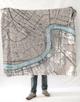 New Orleans River Antique Map, 2 Tone Blanket