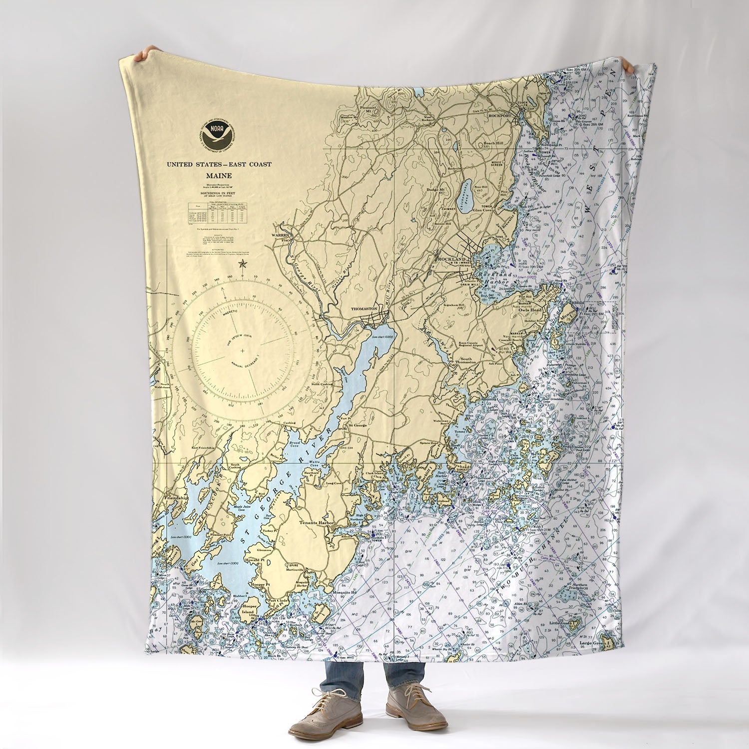 Owls Head Maine Nautical Chart Blanket