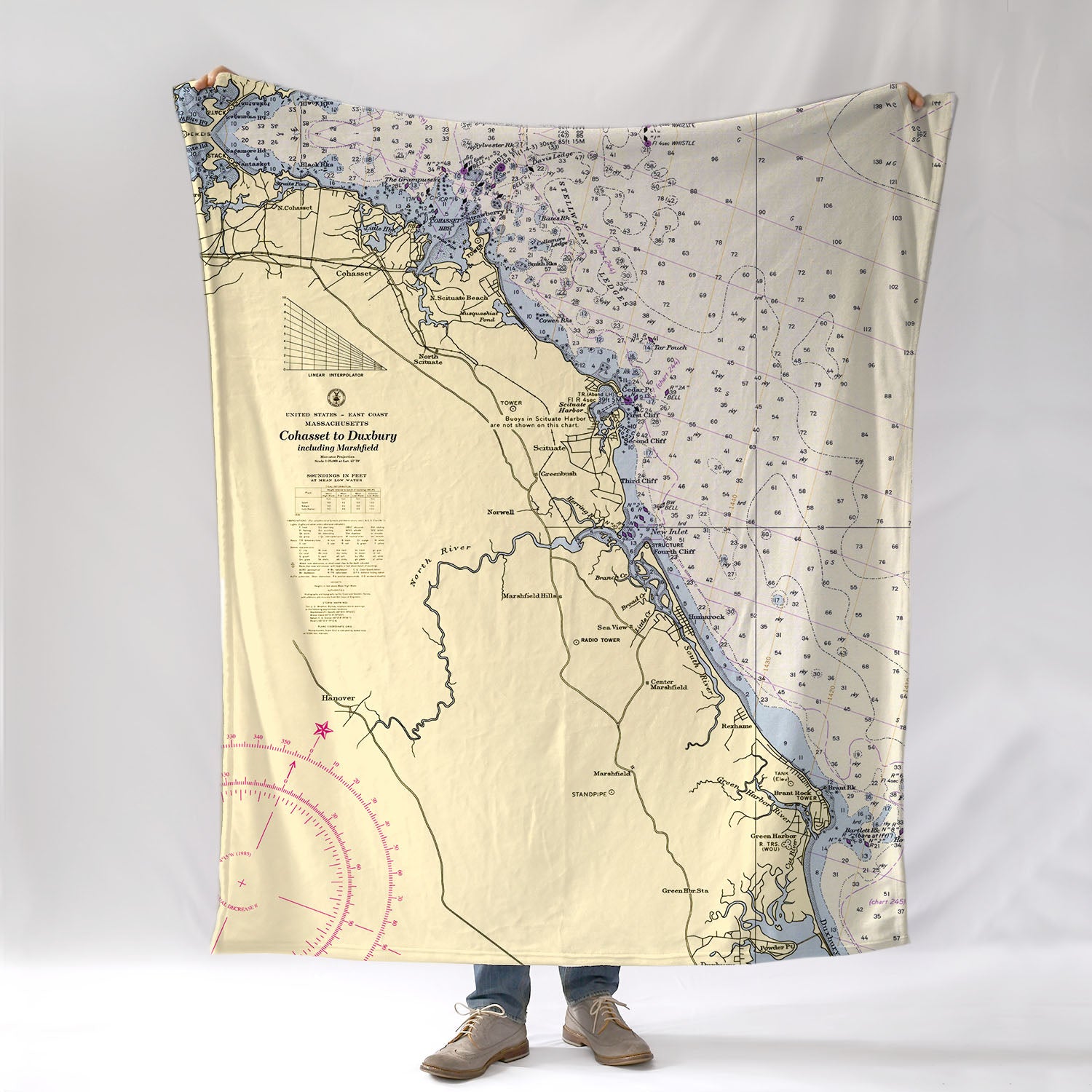 Marshfield to Duxbury, MA.Nautical Chart Blanket