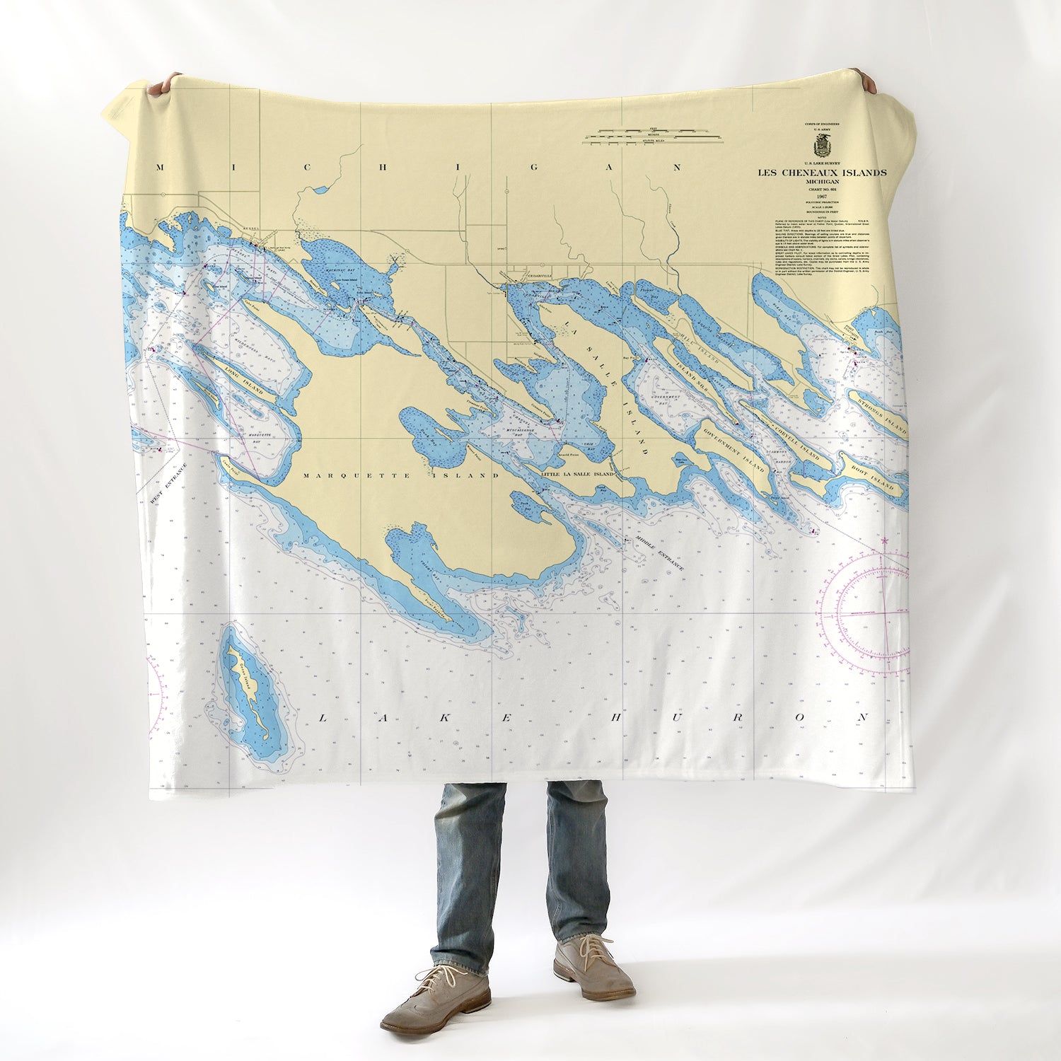 Les Cheneaux, MI.Nautical Chart Blanket