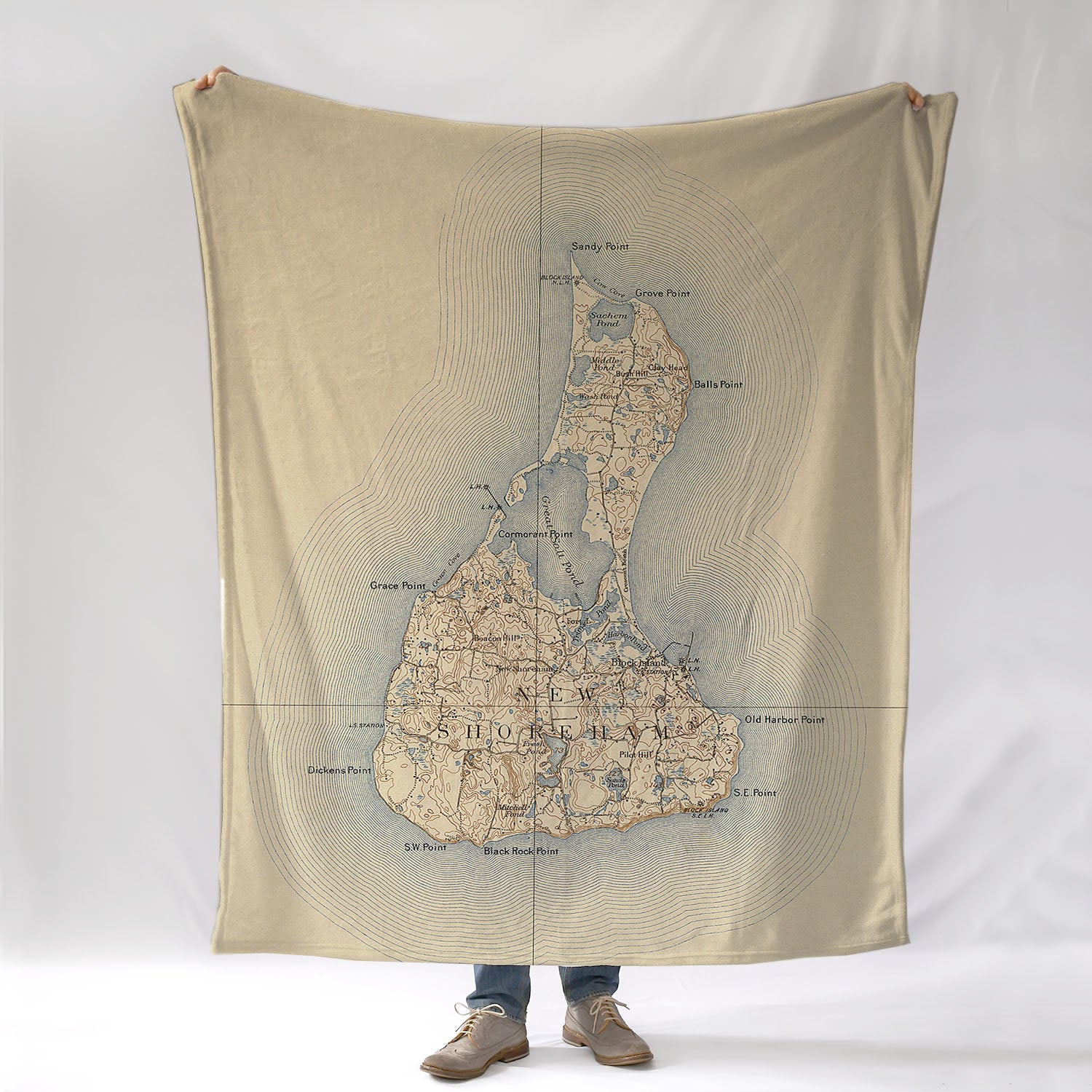 Block Island, RI - Antique Map Blanket