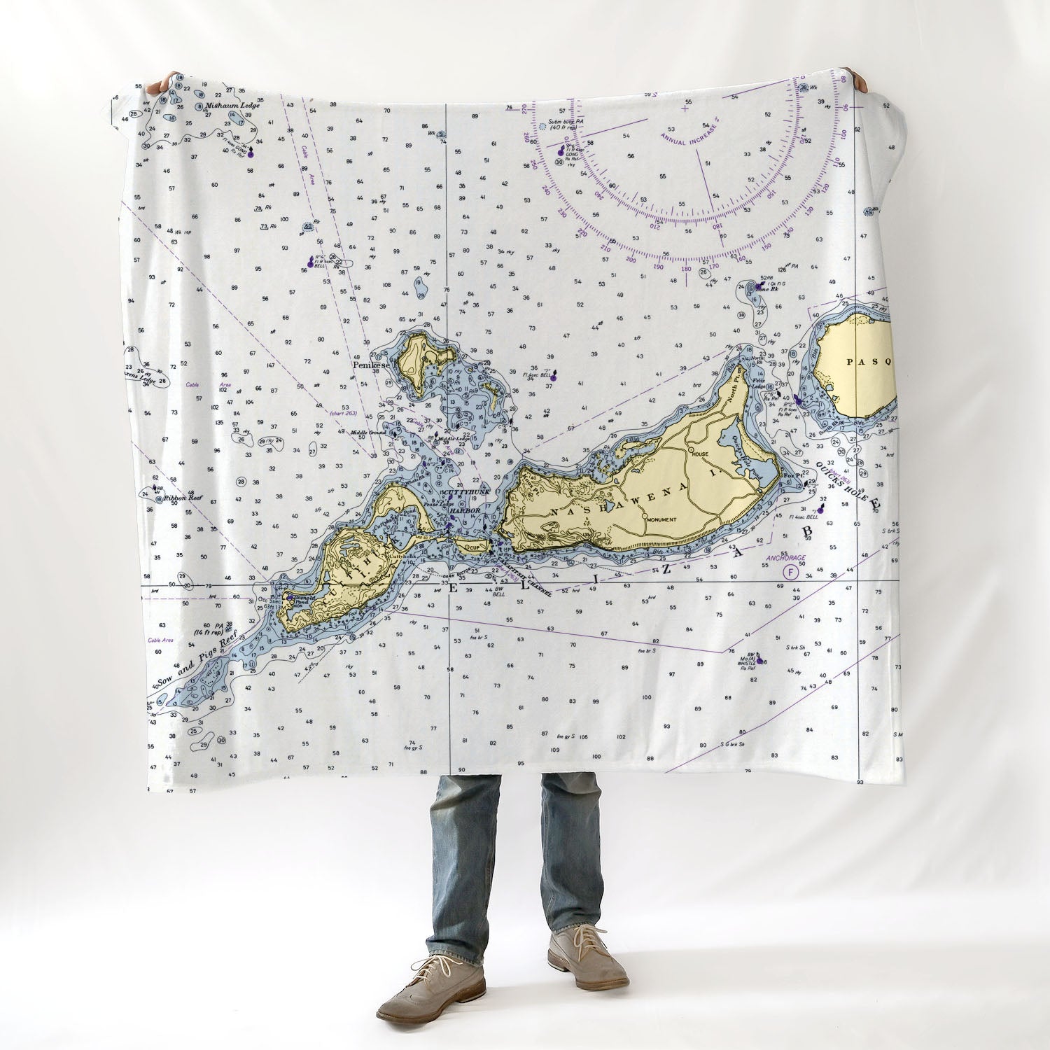 Cuttyhunk Island, MA Vintage Nautical Chart Blanket