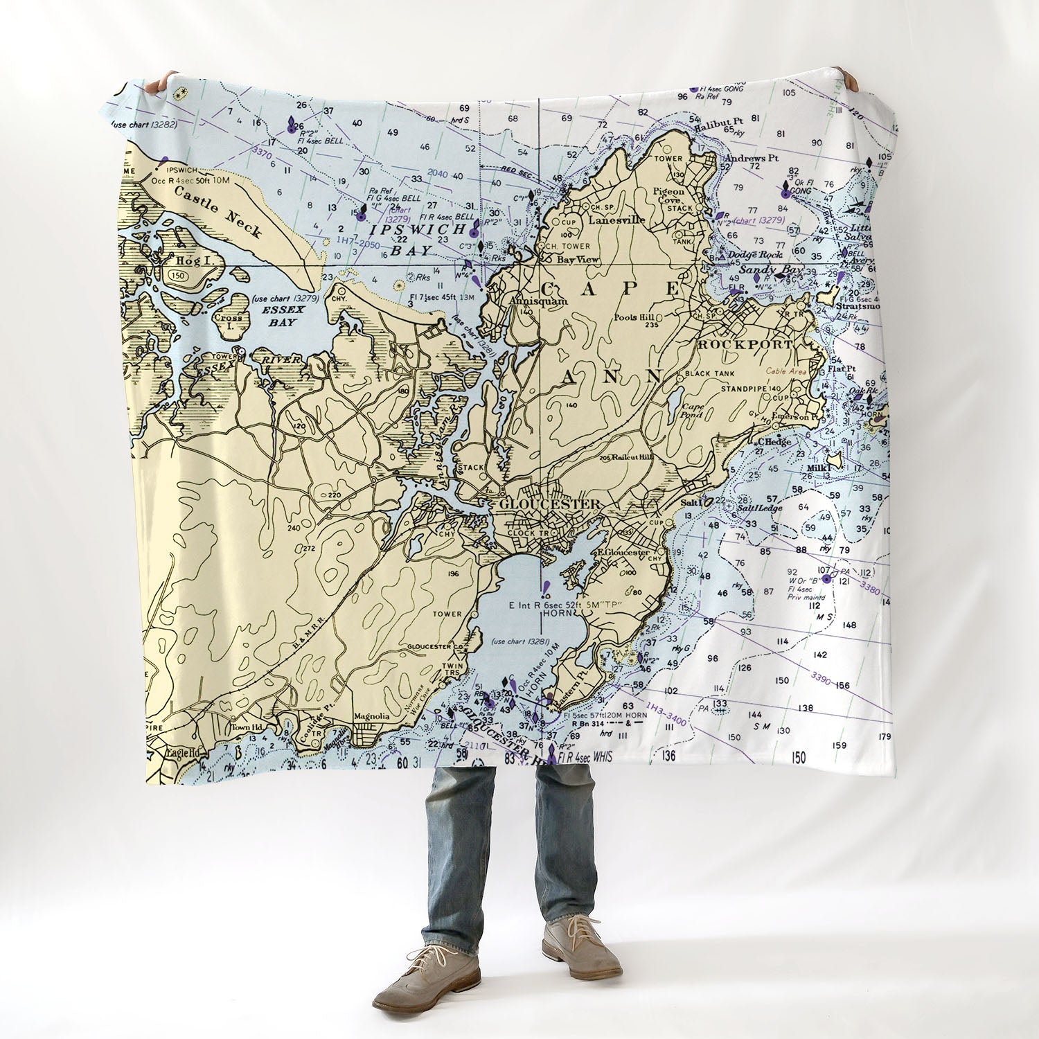 Gloucester Harbor - Cape Ann MA - Vintage Nautical Chart Blanket