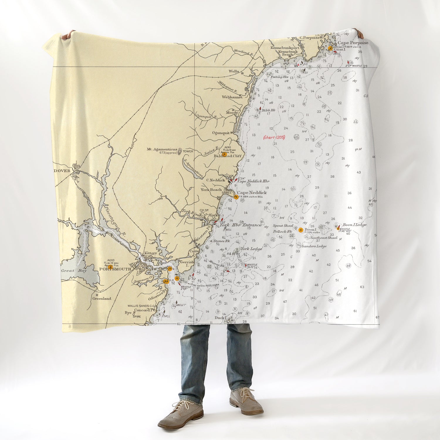 Ogunquit, ME Vintage Nautical Chart Blanket