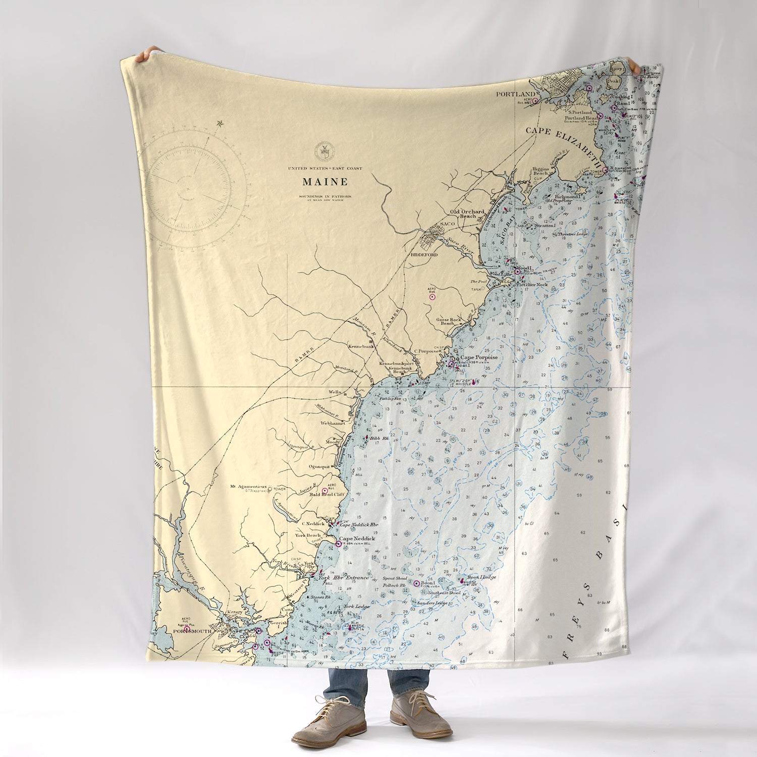 Biddeford ME Vintage Nautical Chart Blanket