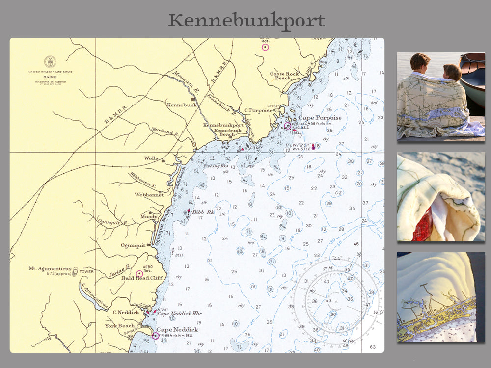 Kennebunkport ME Vintage Nautical Chart Blanket