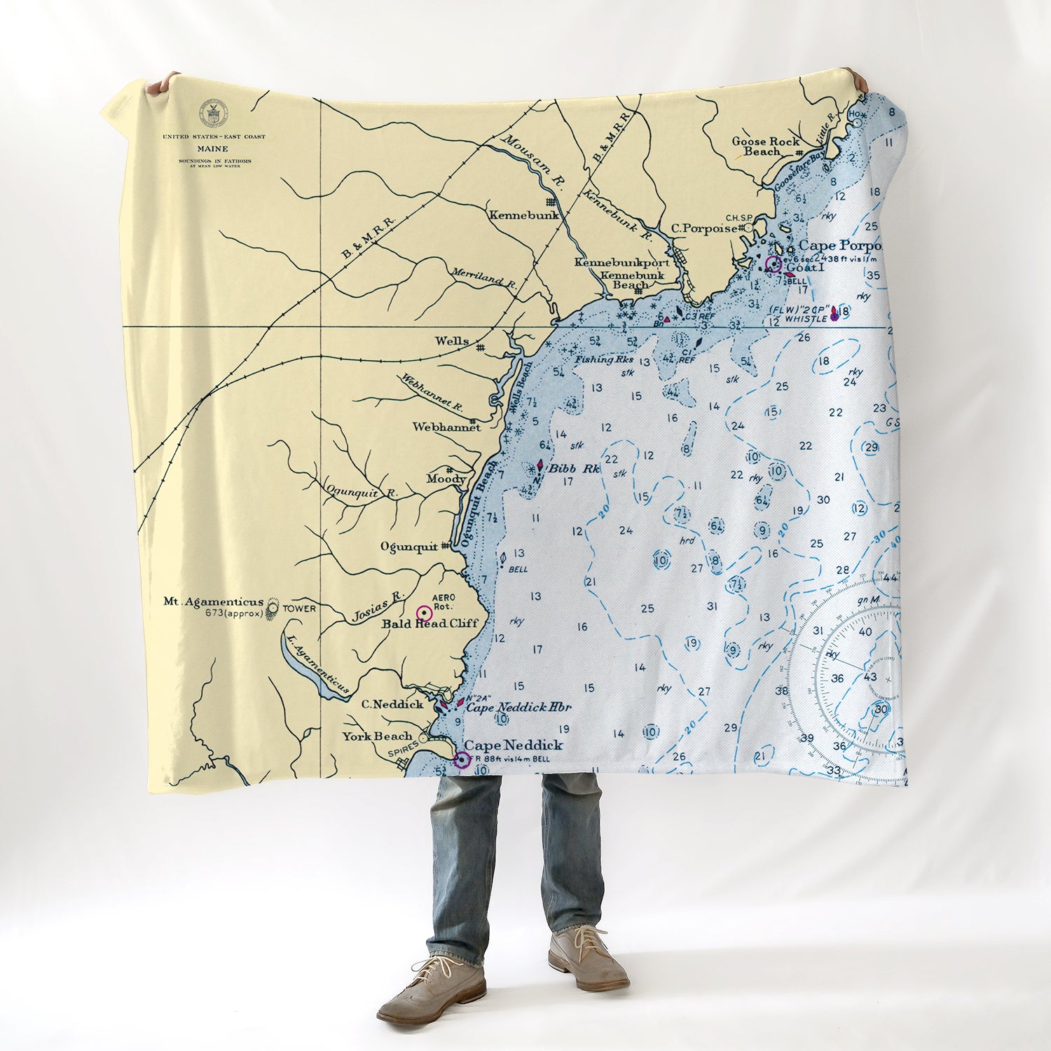 Kennebunkport ME Vintage Nautical Chart Blanket