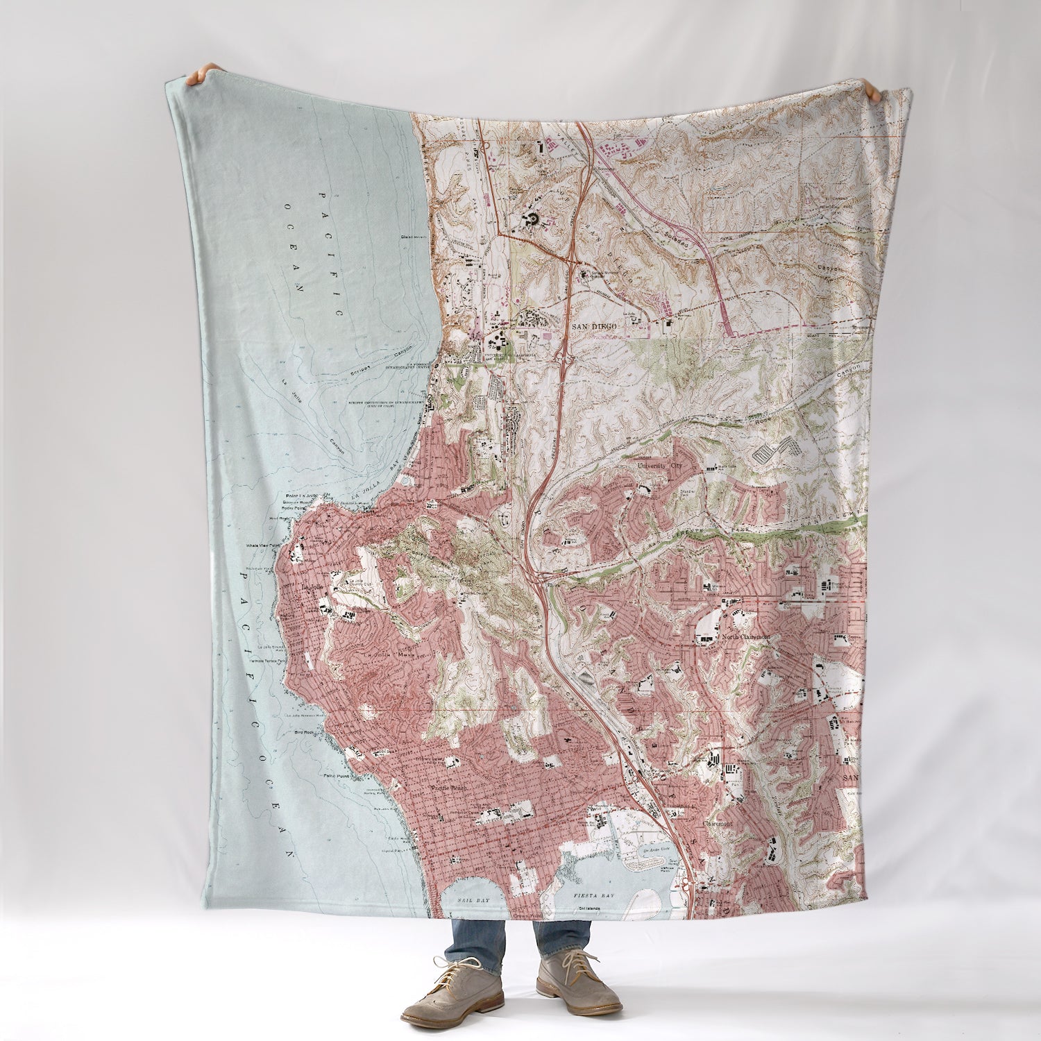 La Jolla to Mission Beach, CA vintage topo map Blanket