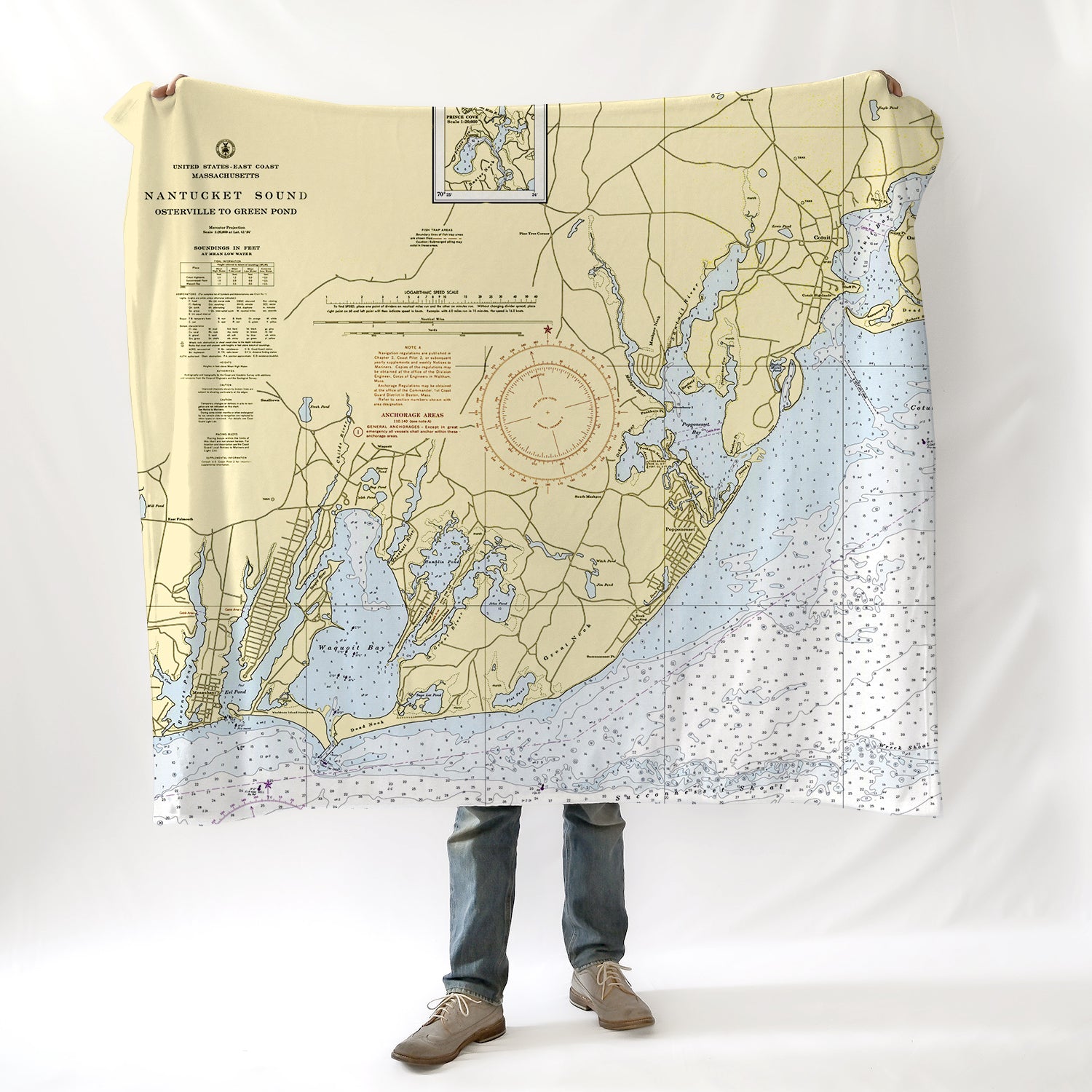 Waquoit Bay Vintage Nautical Chart Blanket