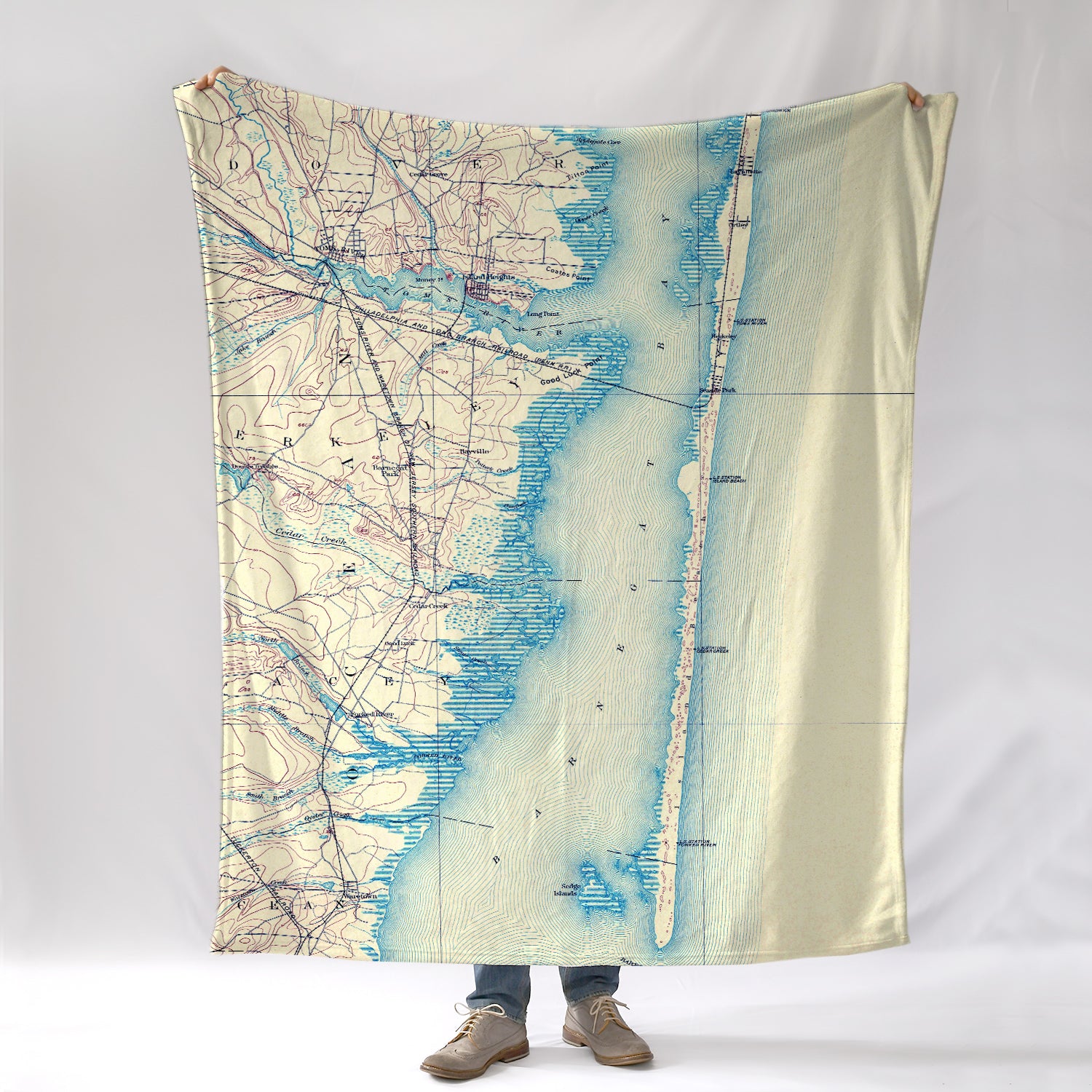 Lavallette, NJ Vintage Topo Map Blanket