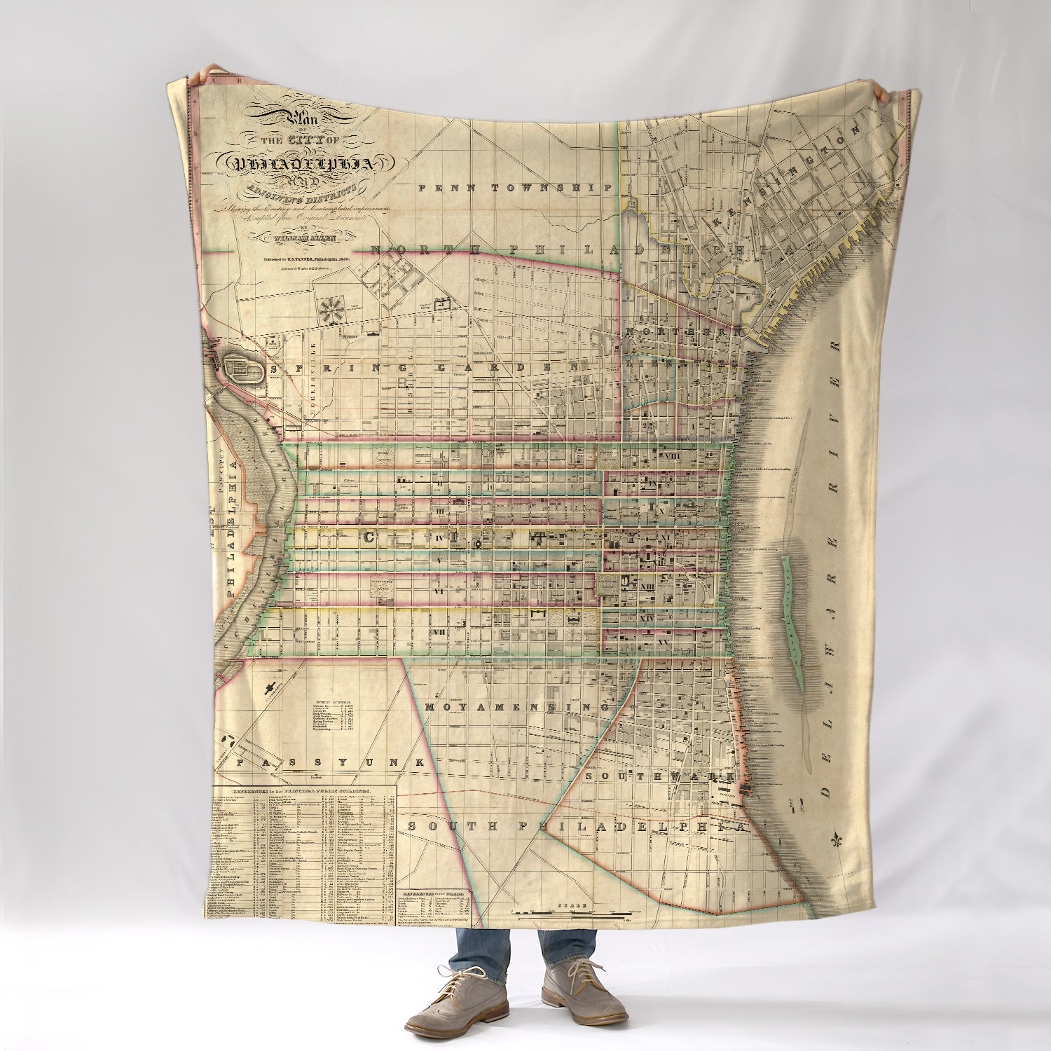 Philadelphia, PA. Antique Map, 1830 Blanket