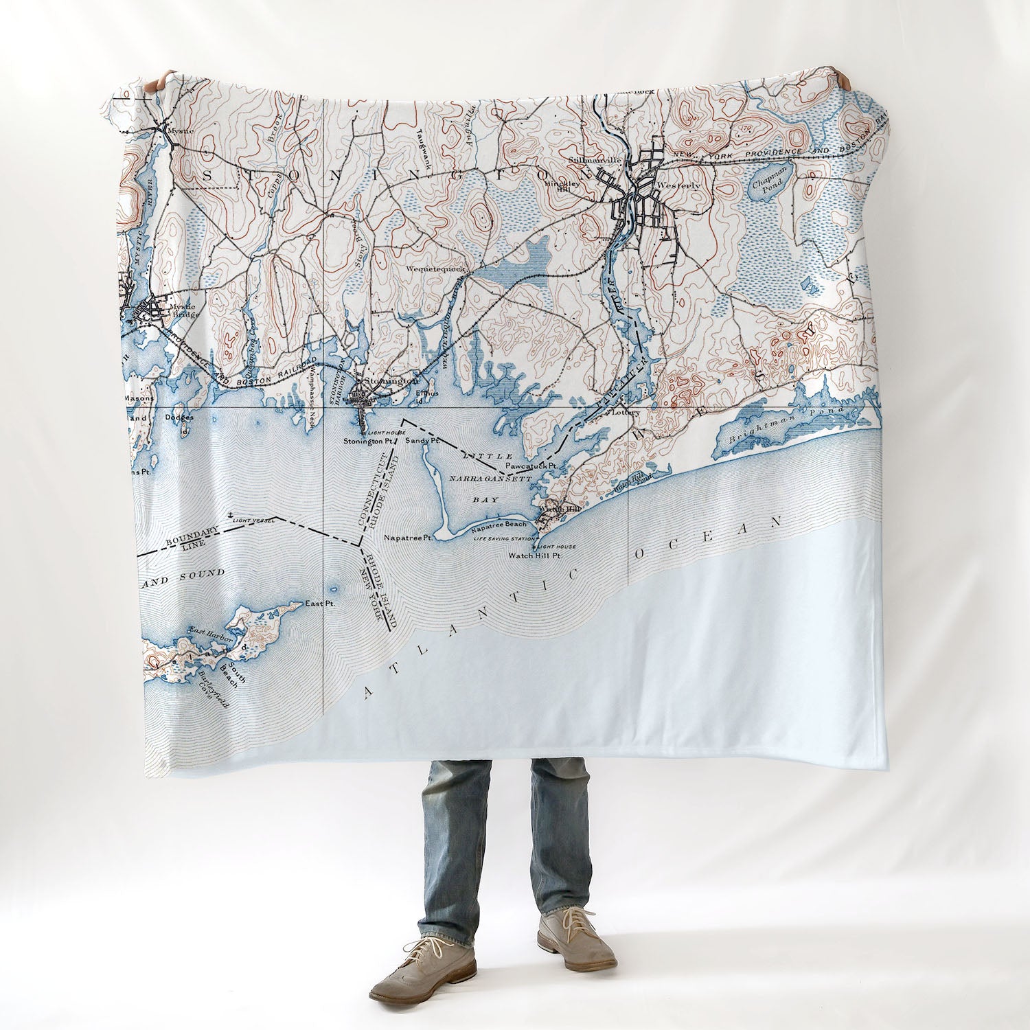 Westerly, RI Vintage Topo Map Blanket