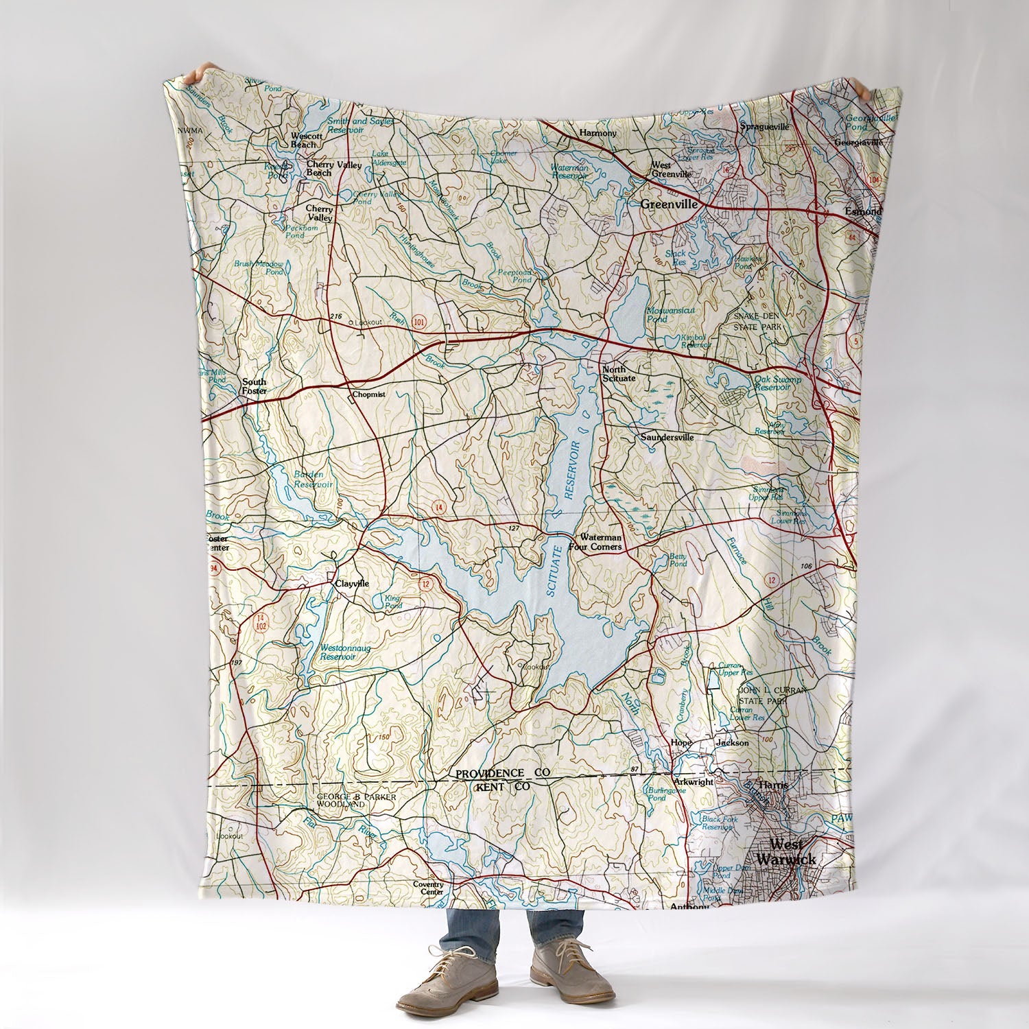 North Scituate, RI Vintage Topo Map Blanket