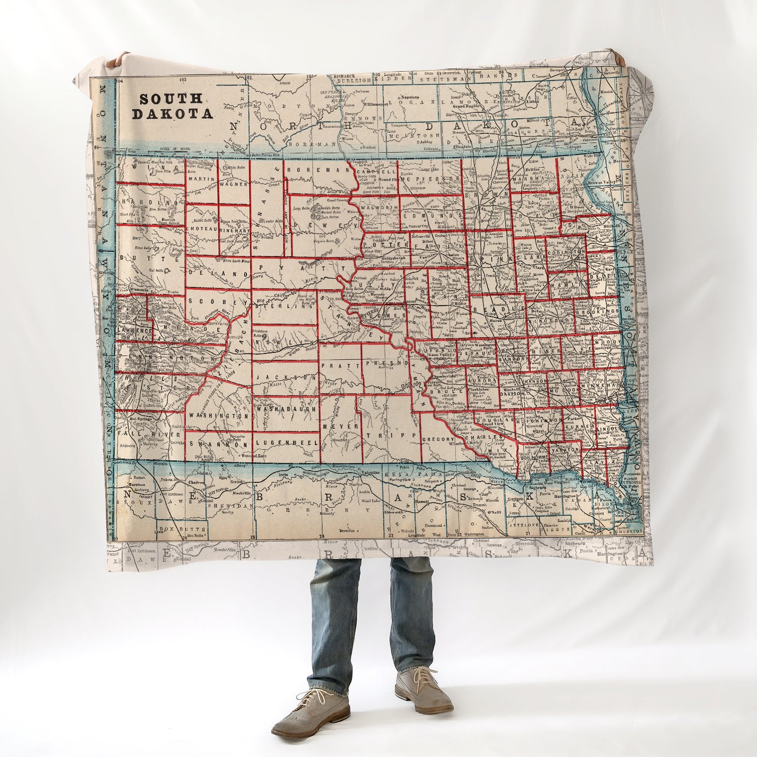 State of South Dakota Vintage Map Blanket