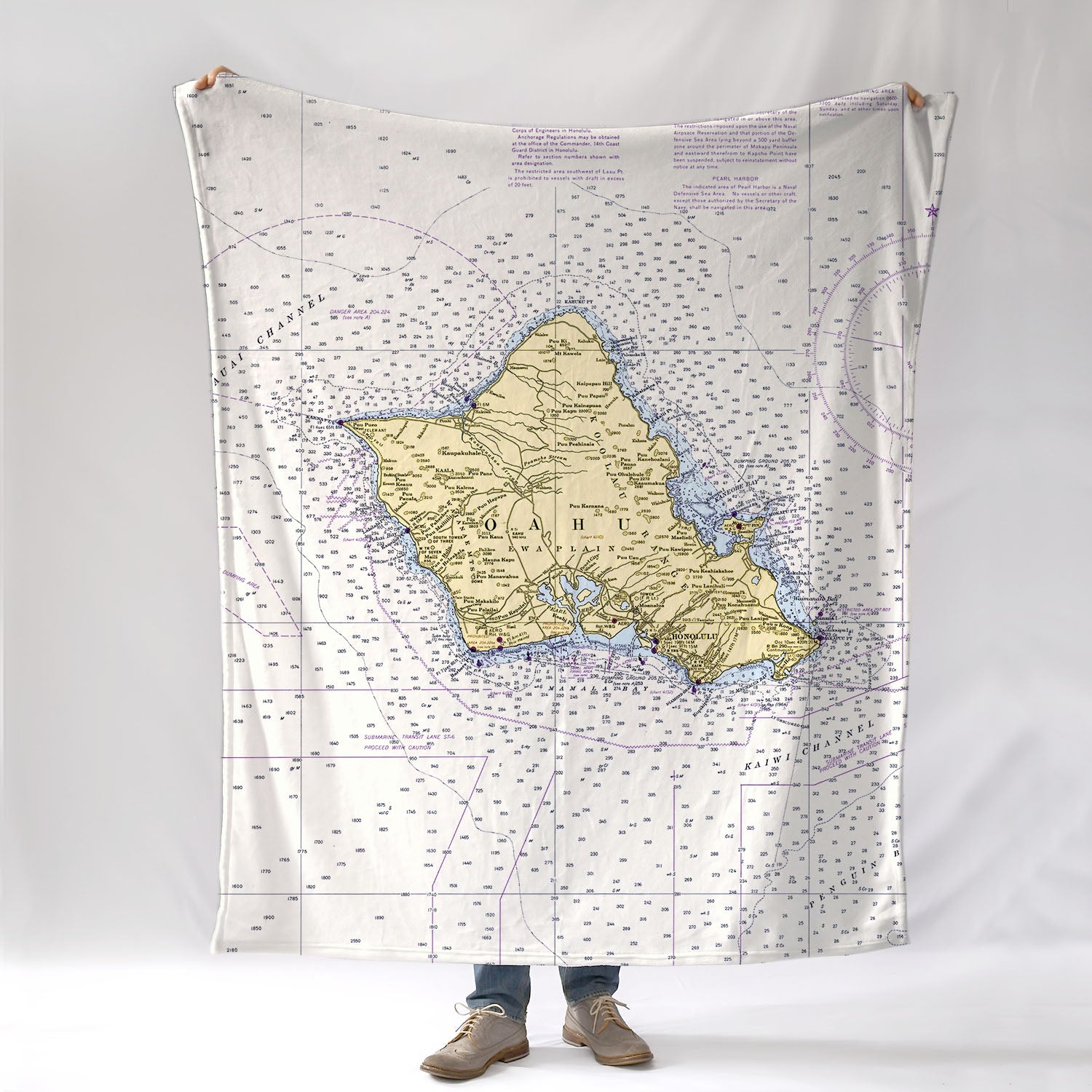 Oahu, HI Nautical Chart Blanket