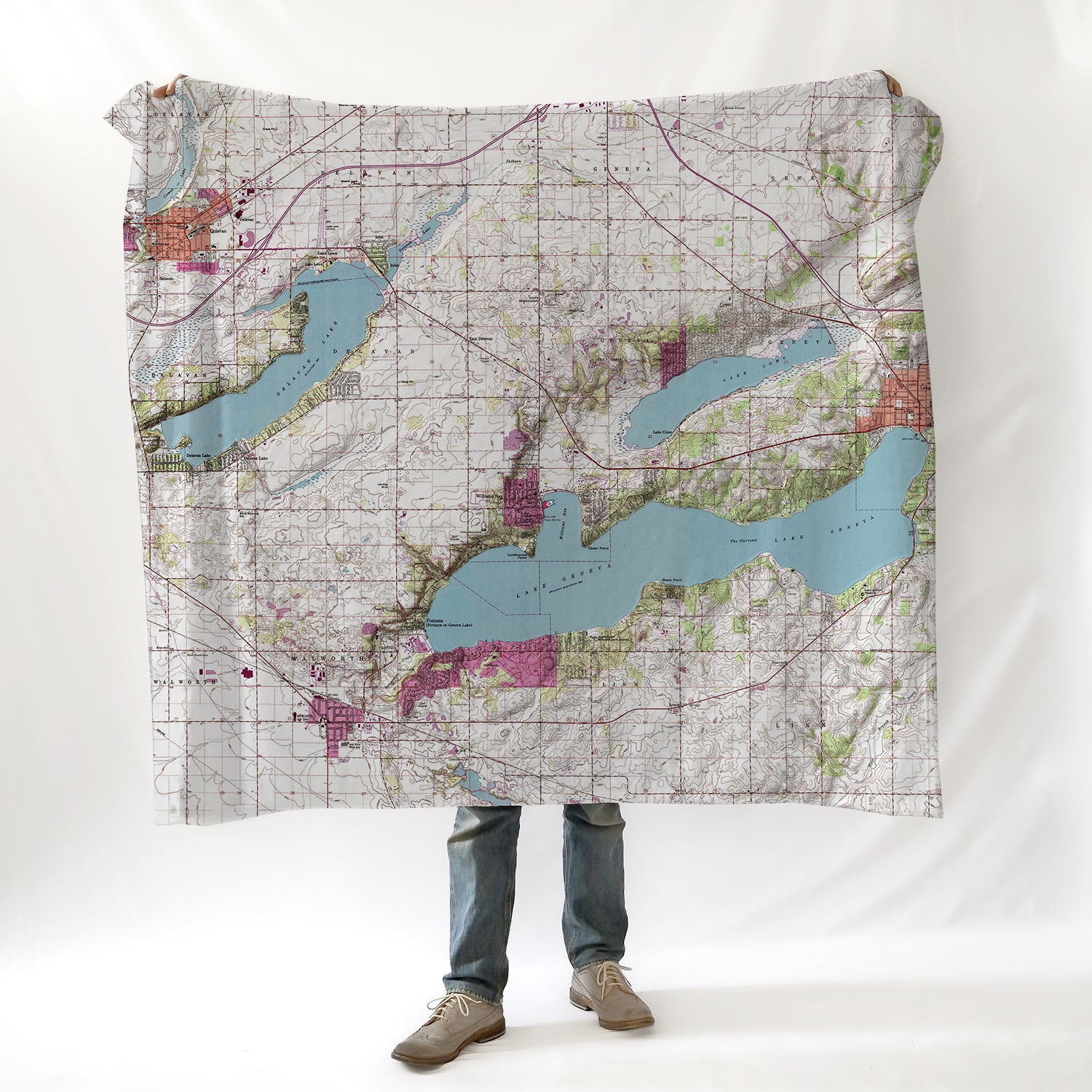 Lake Geneva, WI - Topo Map Blanket