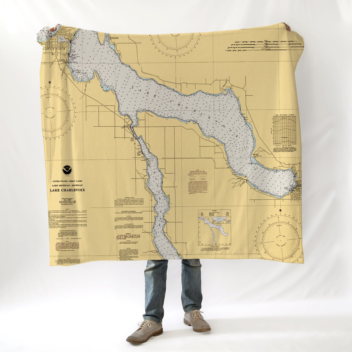 Lake Charlevoix, MI - Nautical Chart Blanket