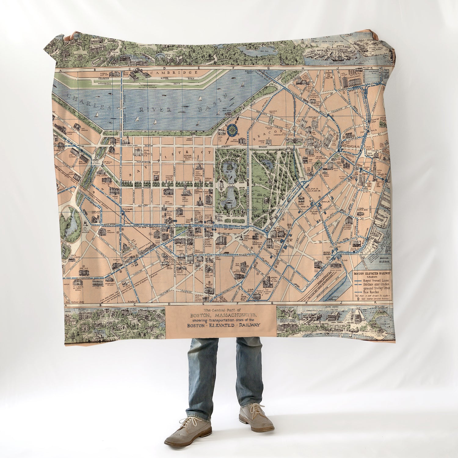 Boston, MA Vintage Pictorial Map Blanket