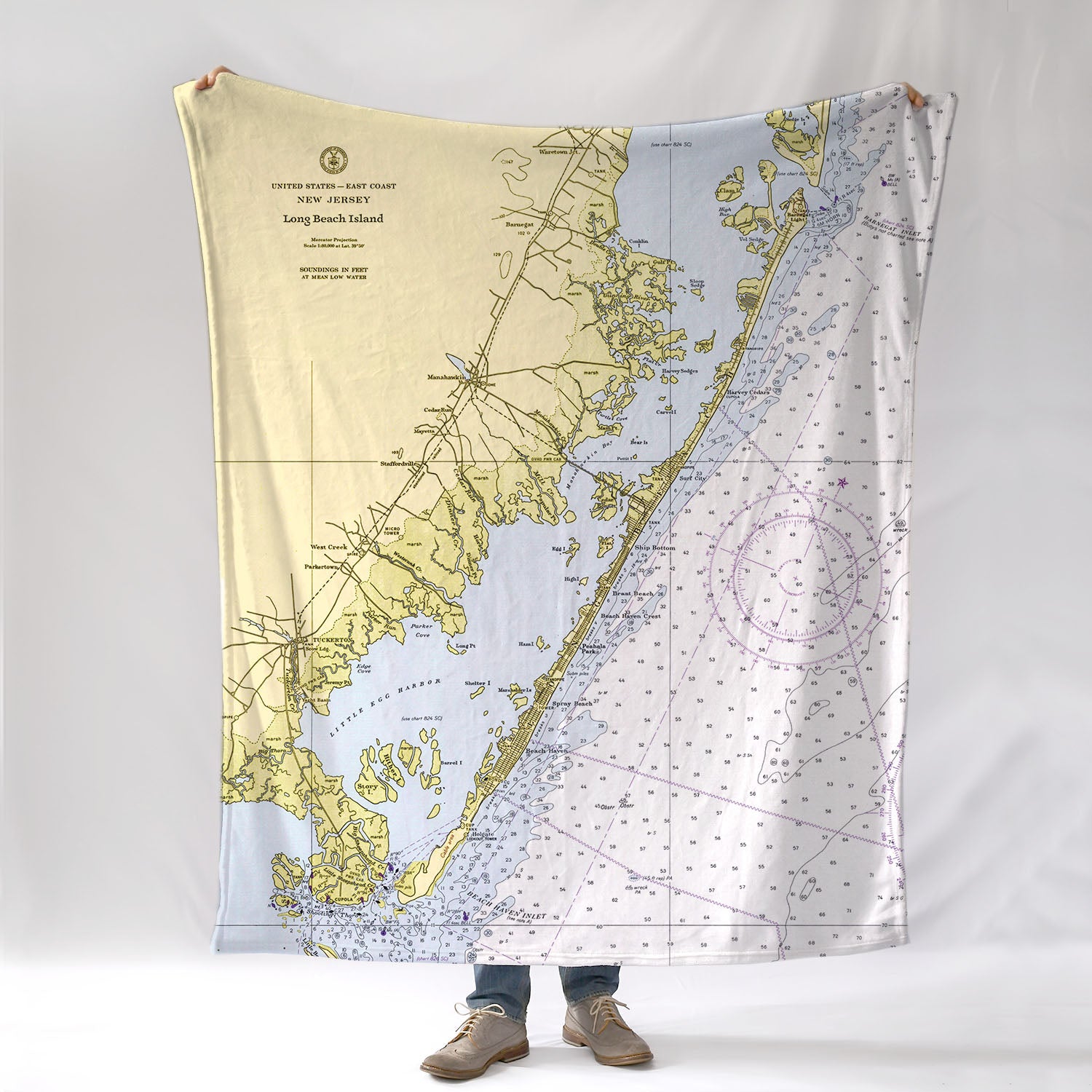 Ship Bottom (Barnegat Light to Beach Haven) NJ Vintage Nautical Chart Blanket