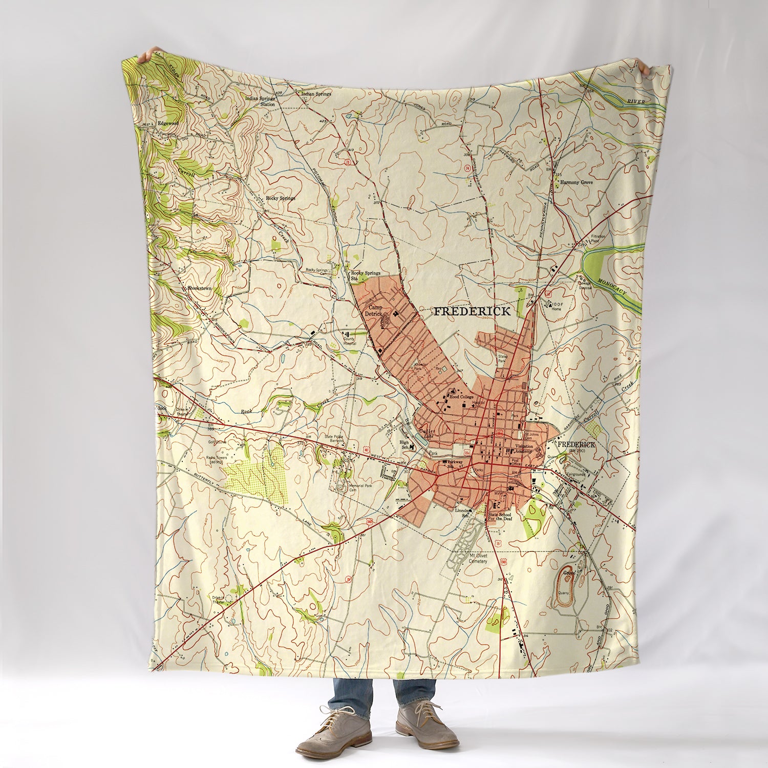 Frederick MD Vintage Topo Map Blanket