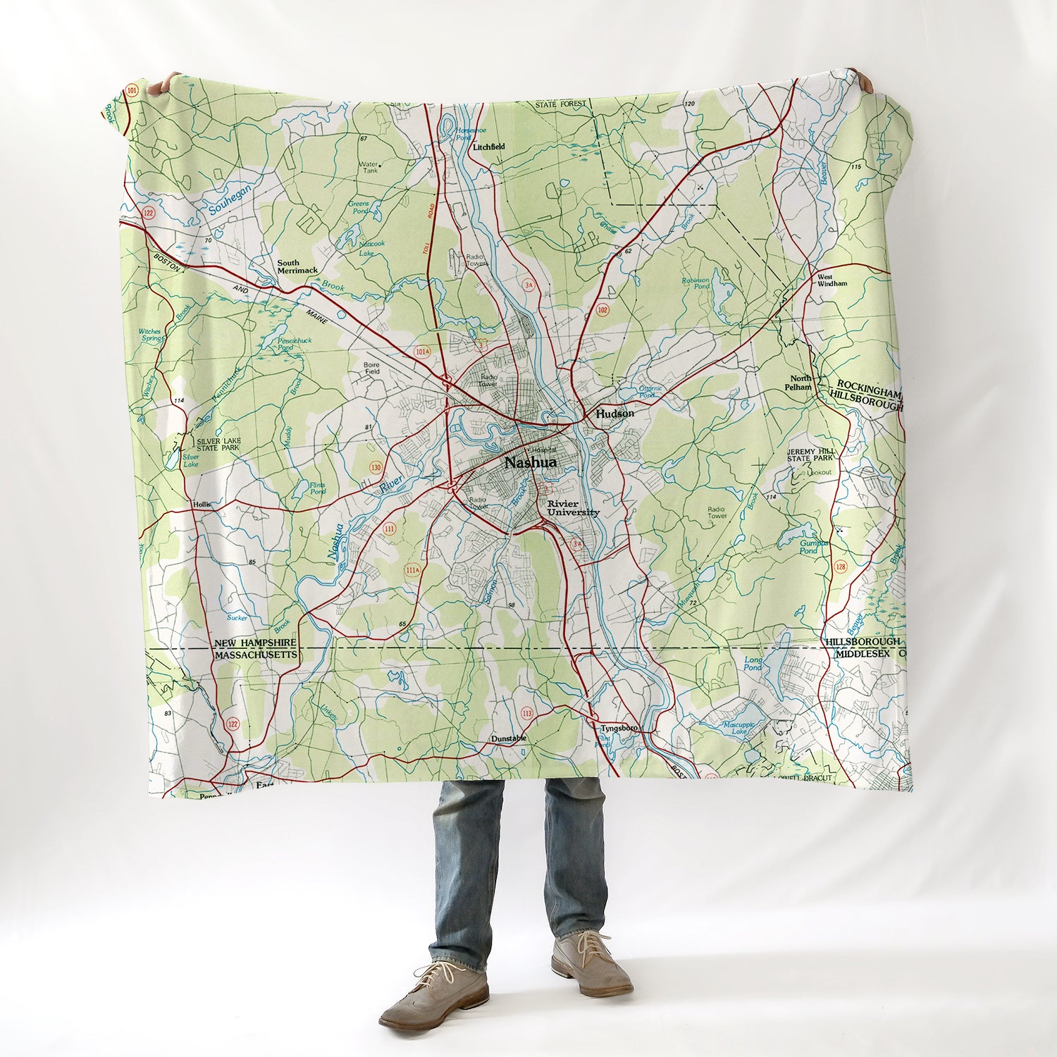 Nashua NH Vintage Topo Map Blanket