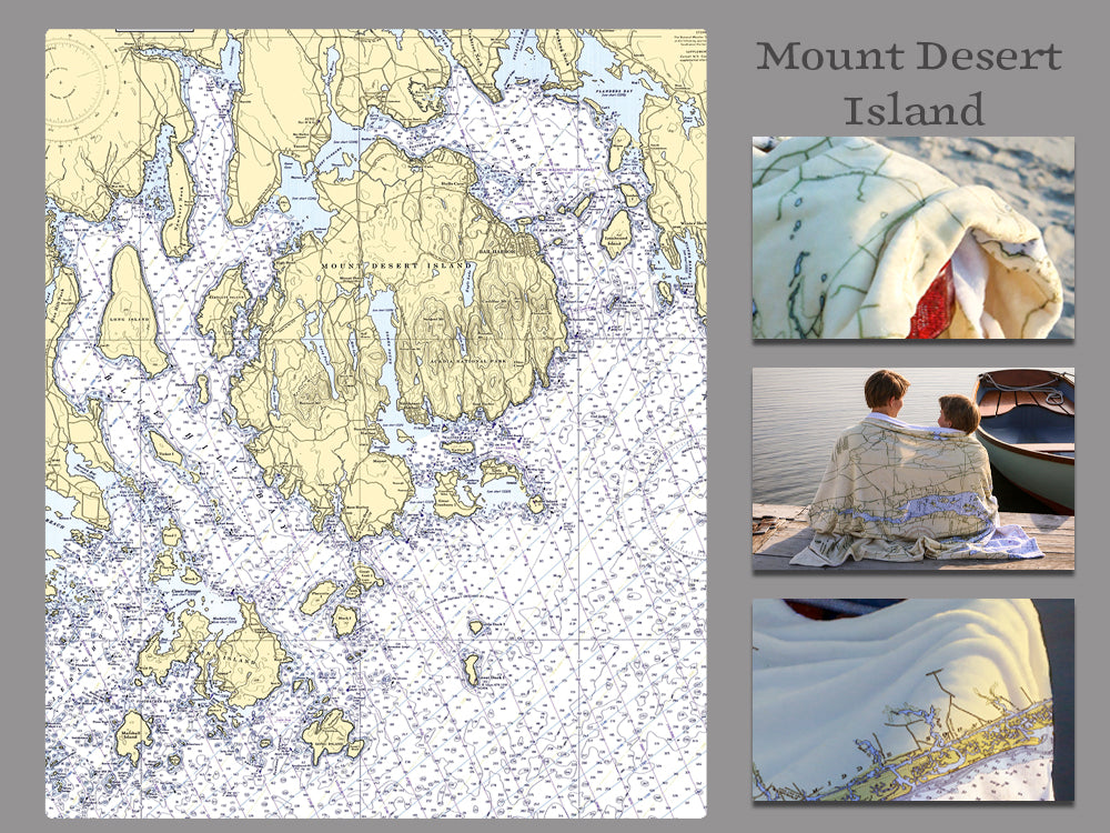 Mount Desert Island, Acadia, ME Nautical Chart Blanket