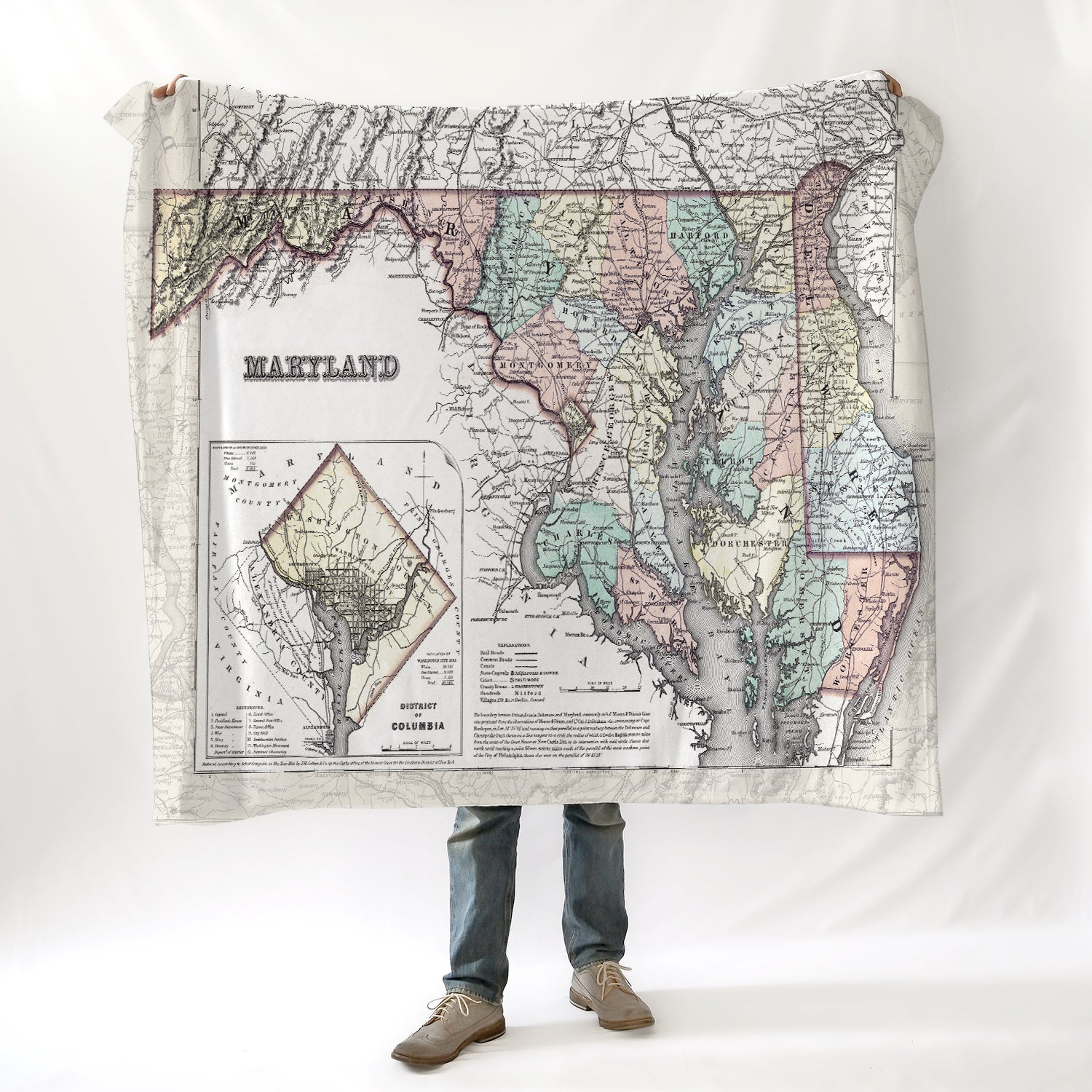 Vintage State of Maryland Map Blanket