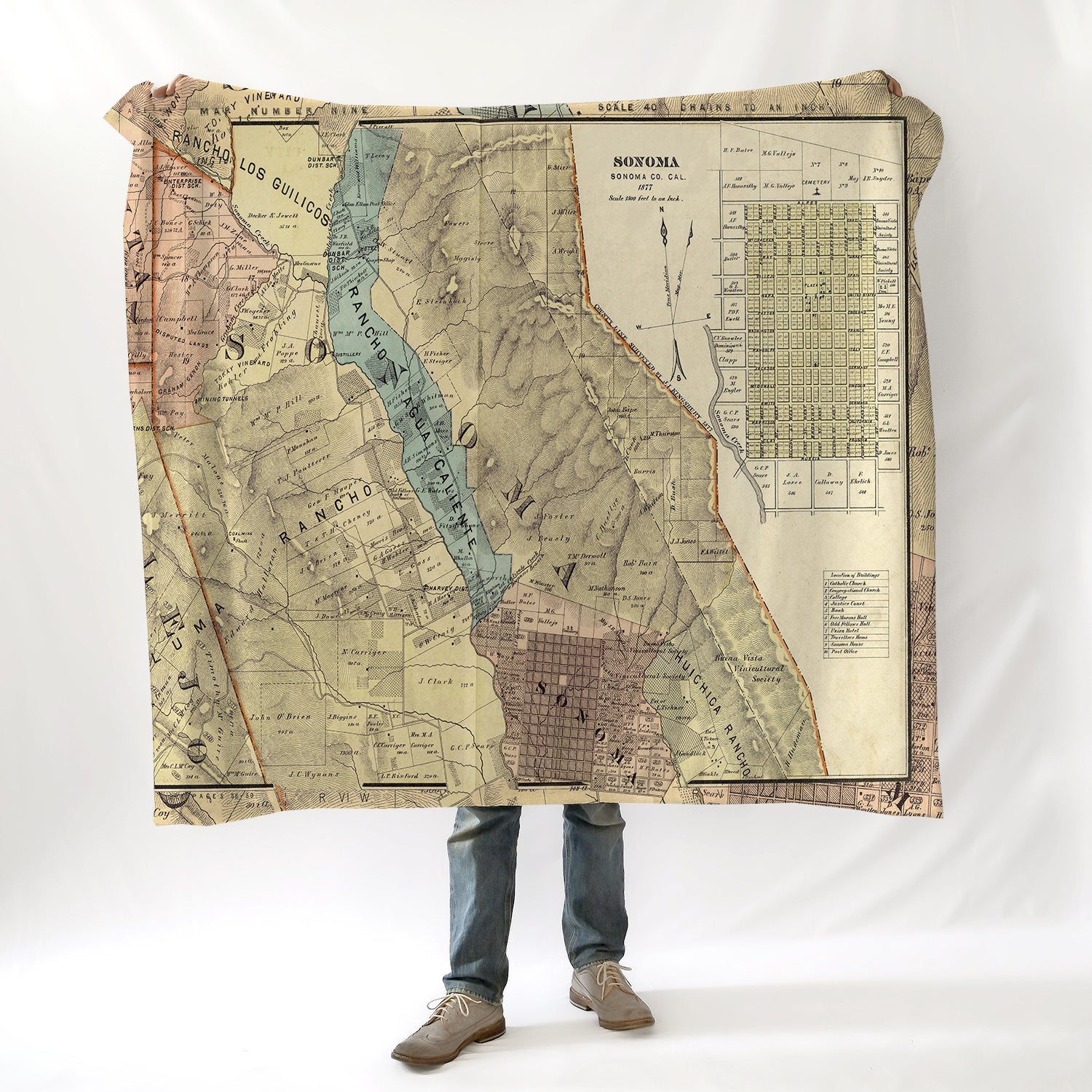 Sonoma County Vintage Atlas Map Blanket