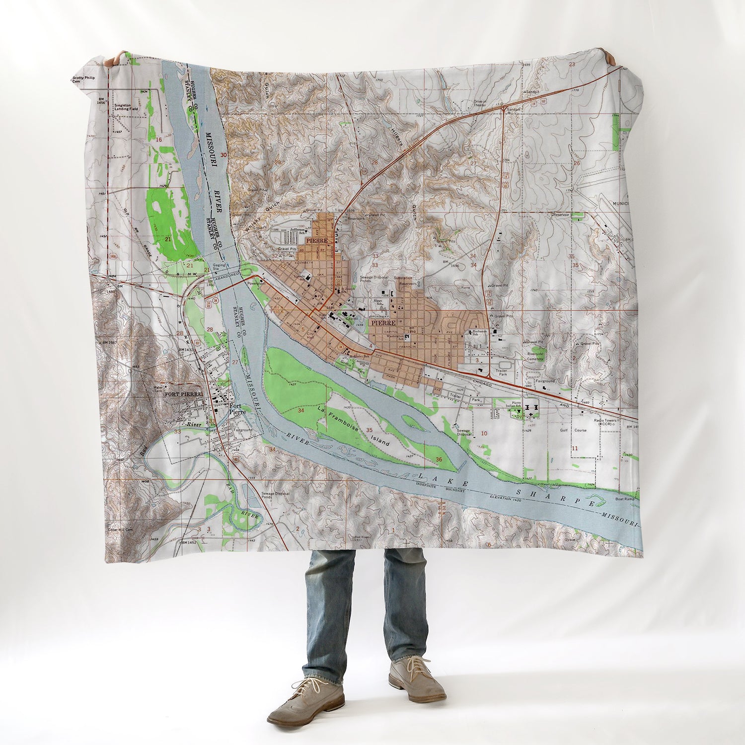 Pierre, SD Vintage Topo Map Blanket