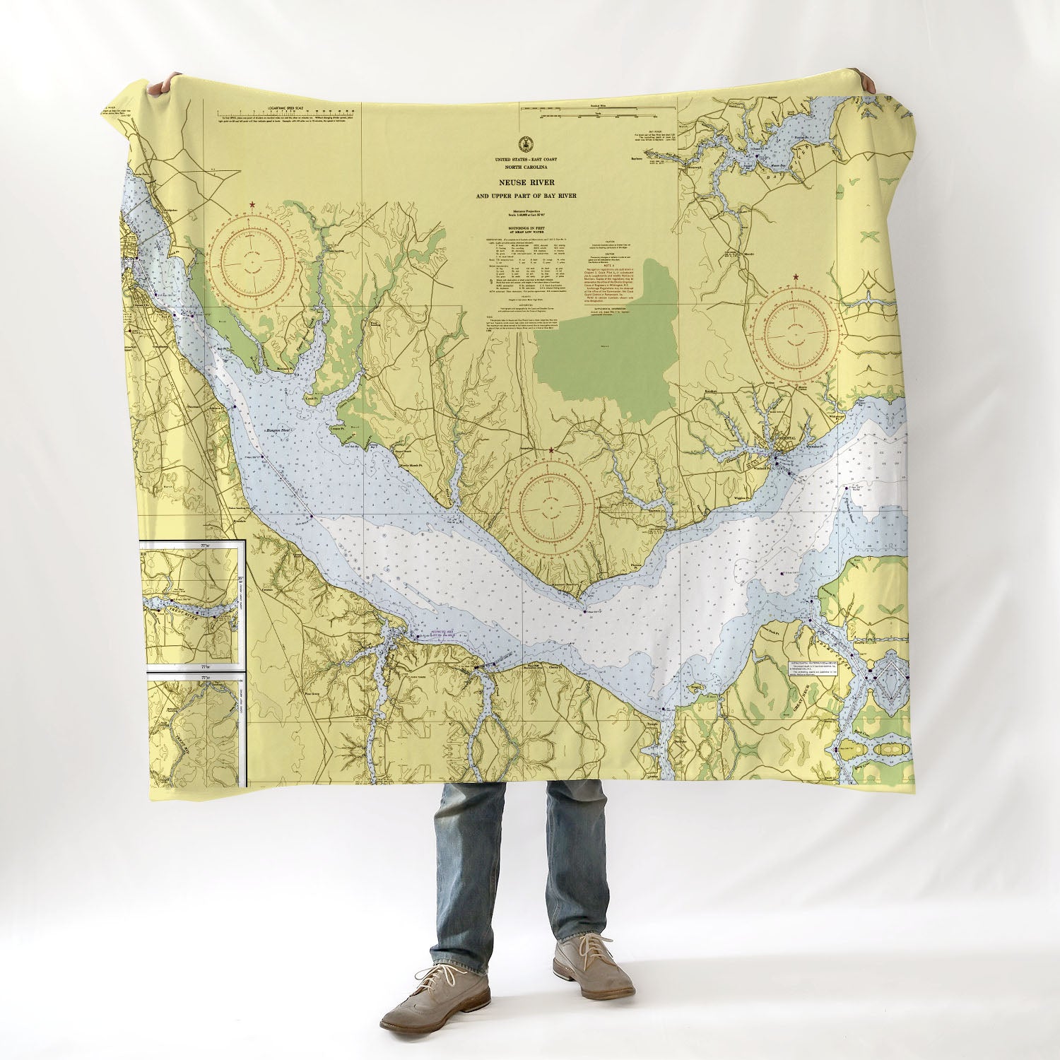 Neuse River Chart Oriental, NC Blanket