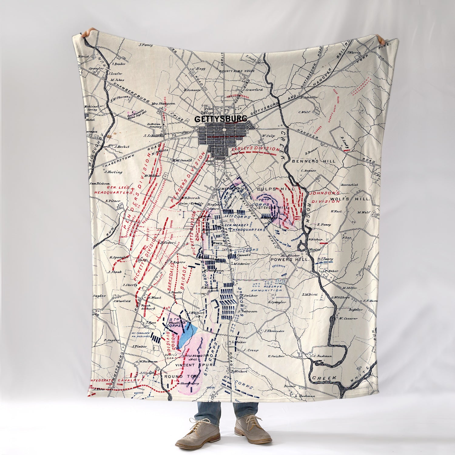 Gettysburg PA Battlefield Map Vintage Blanket