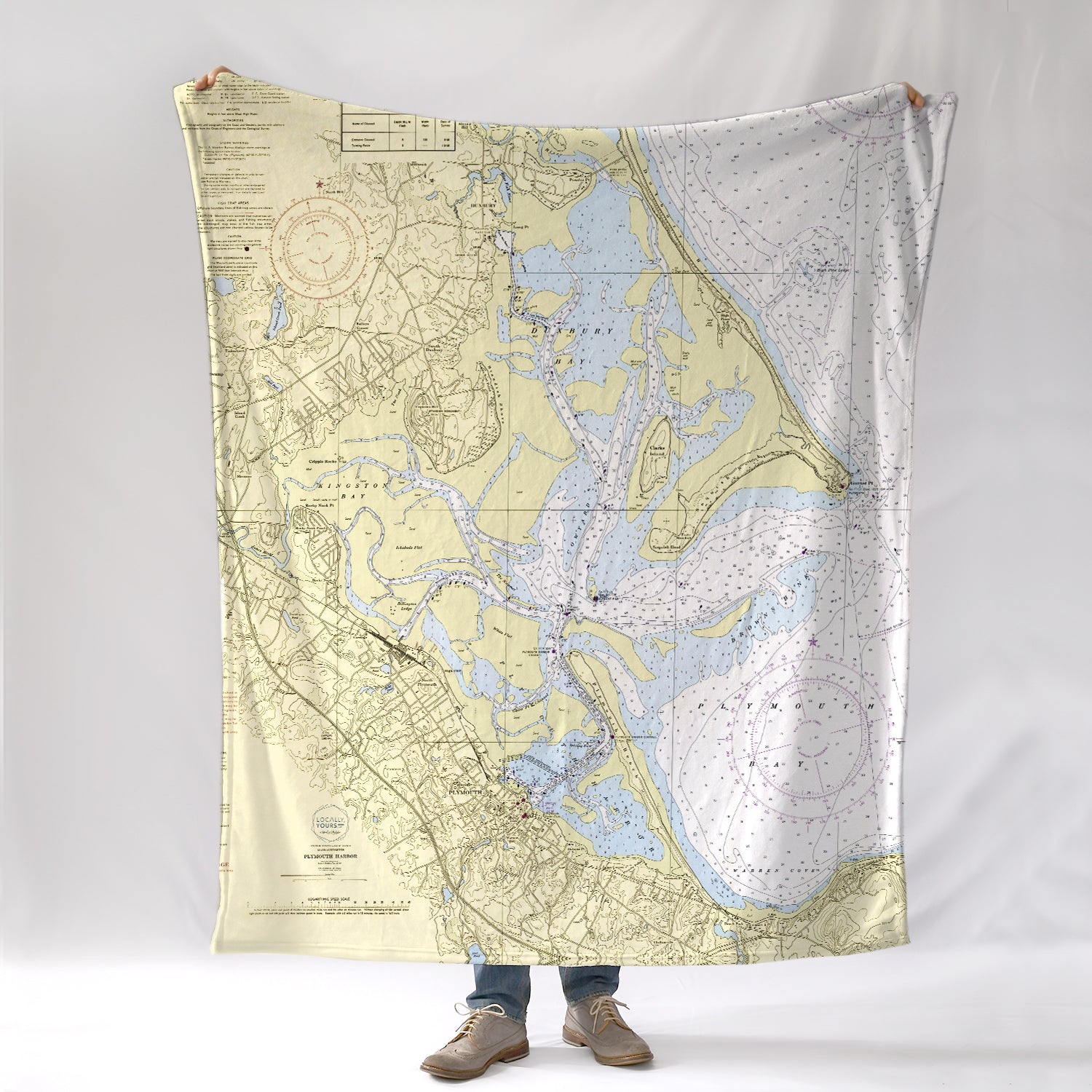 Plymouth & Duxbury MAHarbor Vintage Nautical Chart - WITH LOGO Blanket