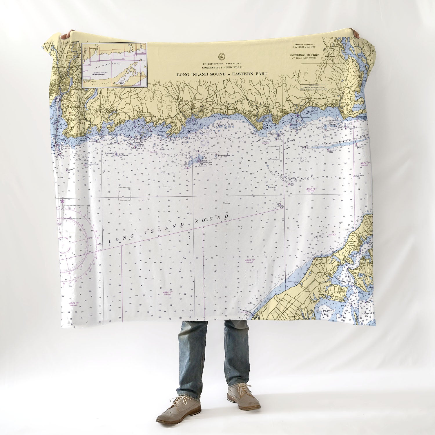 Coastal, CT Nautical Chart Blanket