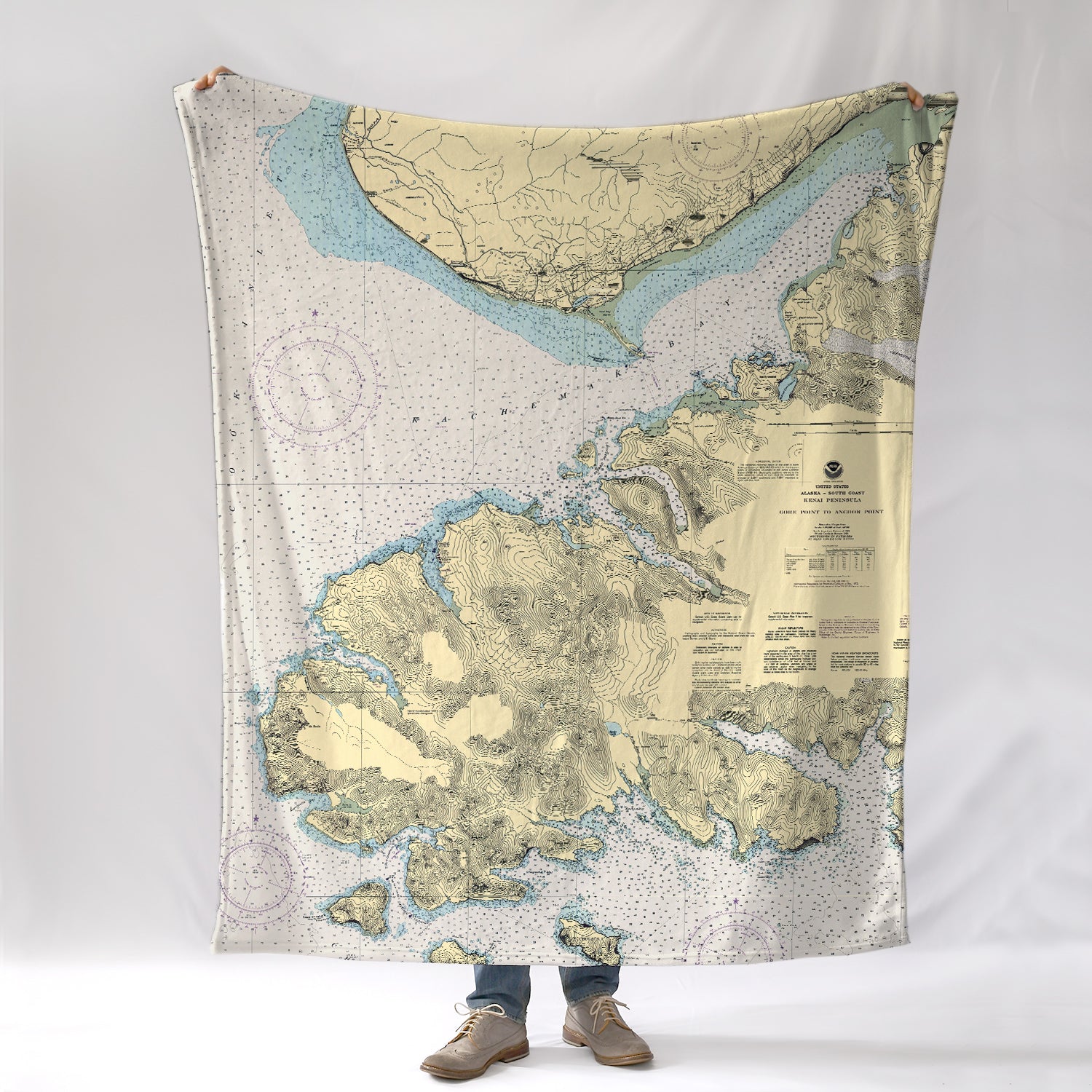 Homer, AK Kachemak Bay, vintage nautical chart (Bright) Blanket