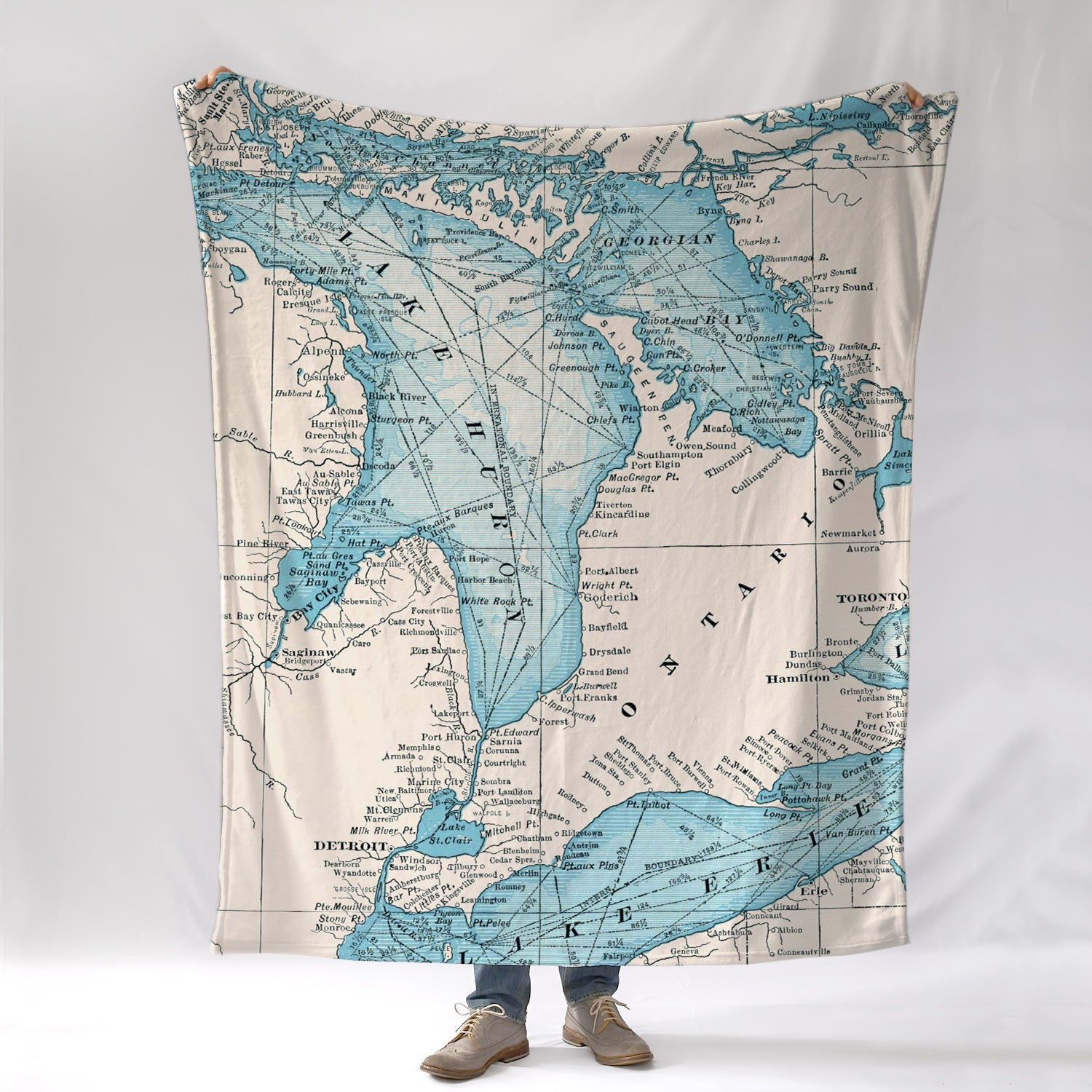 Kincardine, Ontario - Lake Huron Antique Two Tone map Blanket