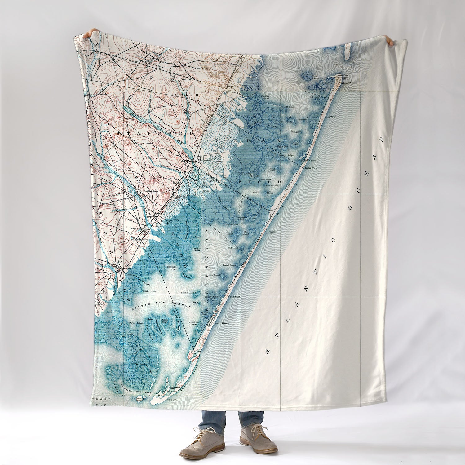 Long Beach Island Antique Style Map Blanket