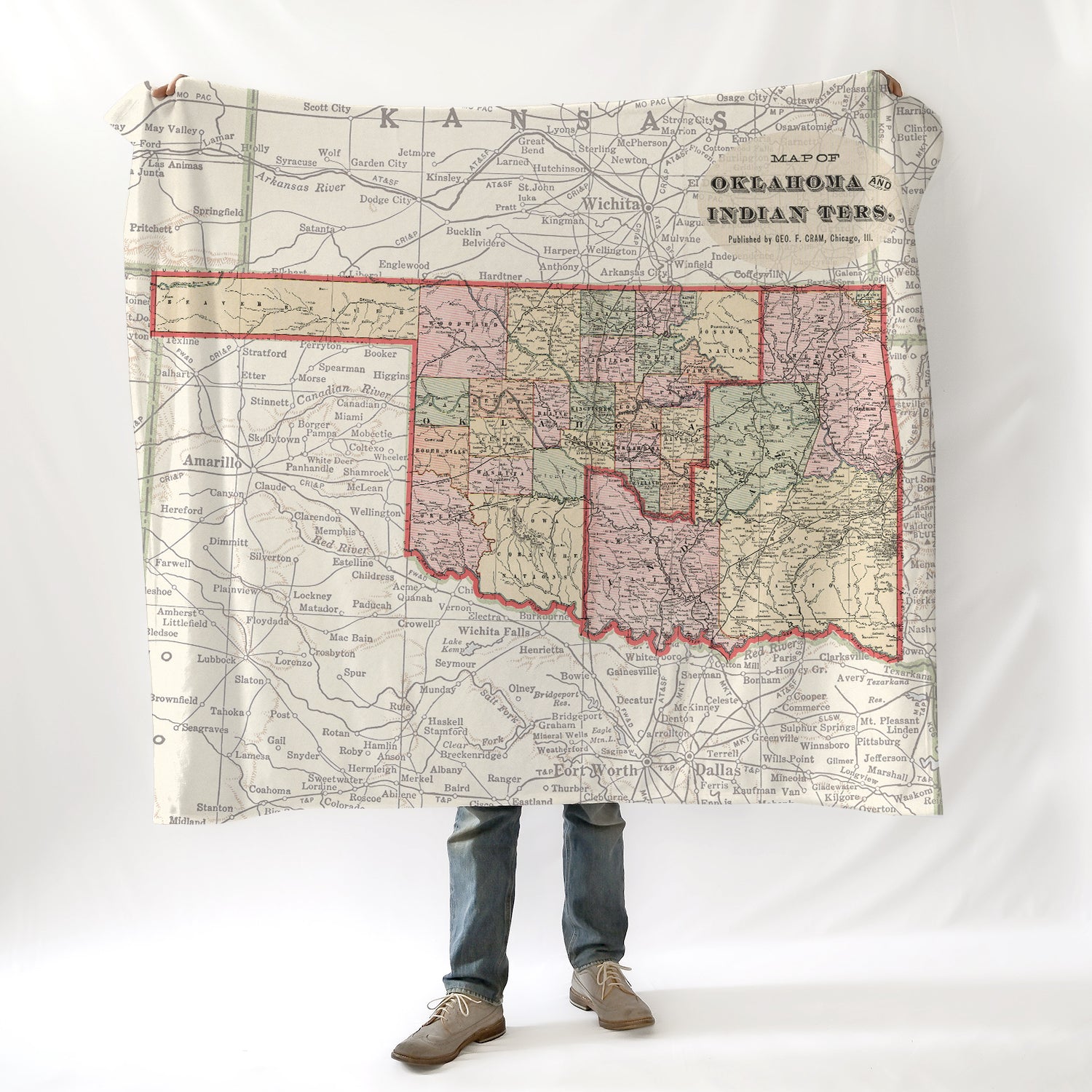 Oklahoma Vintage State Map Blanket