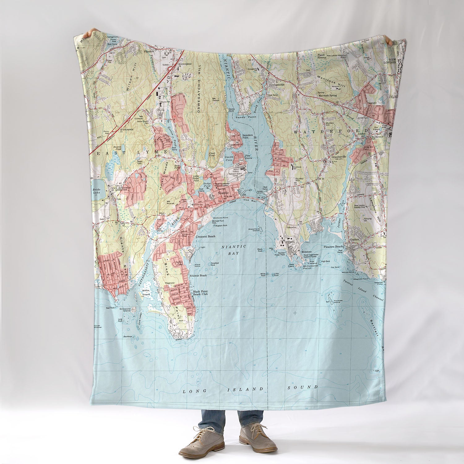 East Lyme, CT Vintage Topo Map Blanket