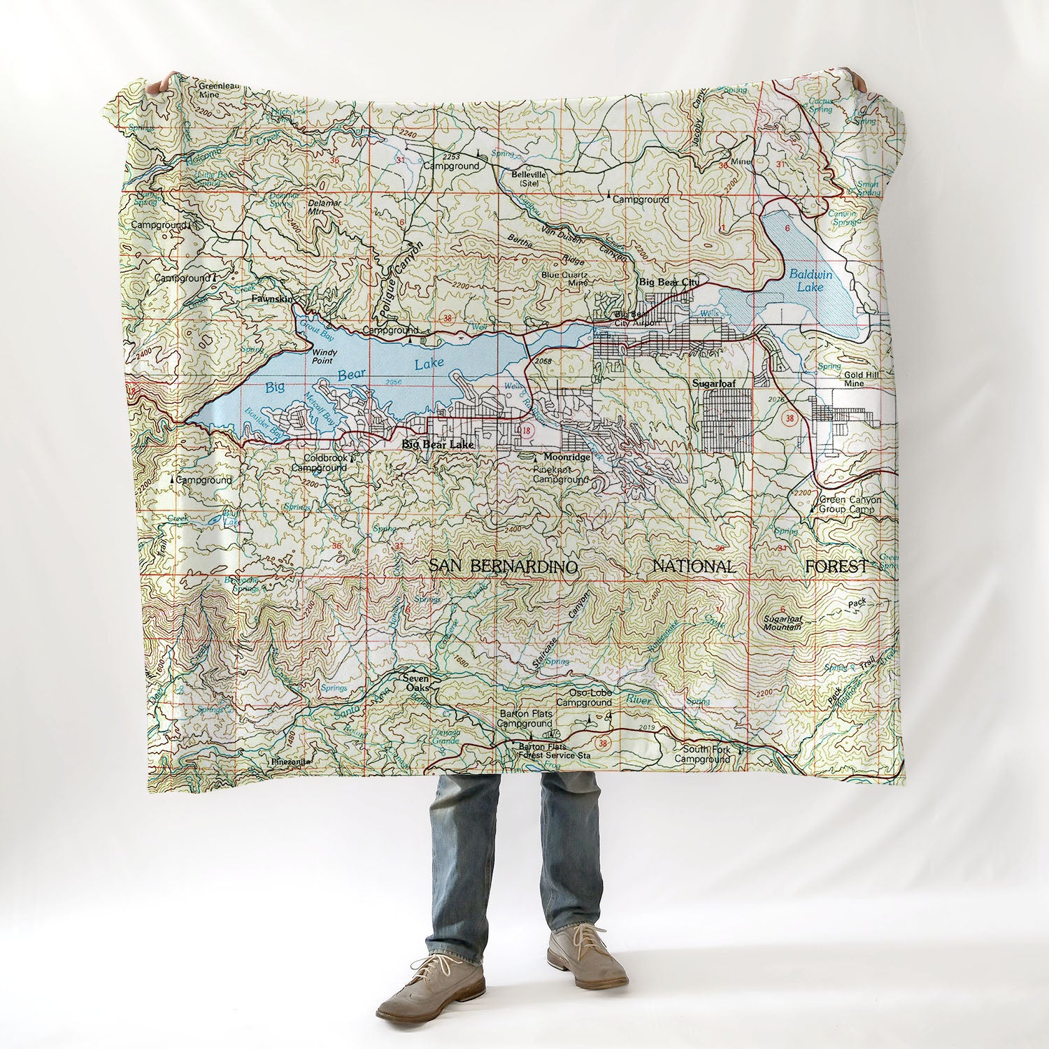 Big Bear Lake, CA Vintage Topo Map Blanket