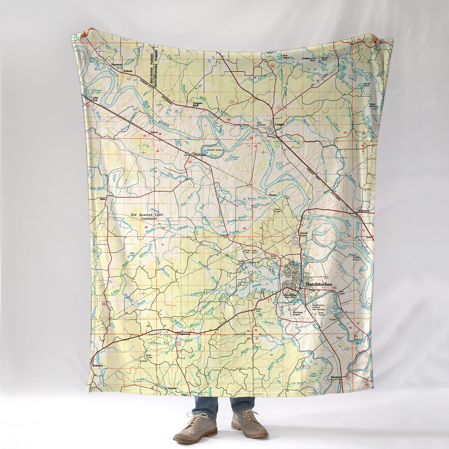 Natchitoches, LA Vintage Topo Map Blanket