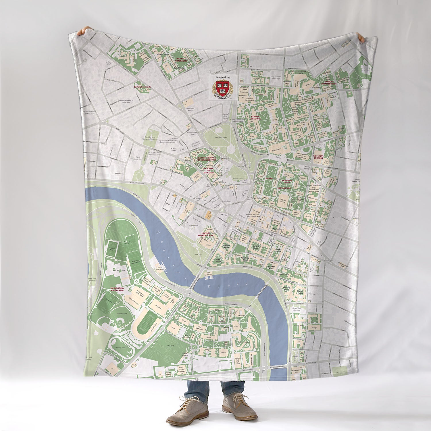 Harvard Campus Map, Modern Map with Logo Blanket