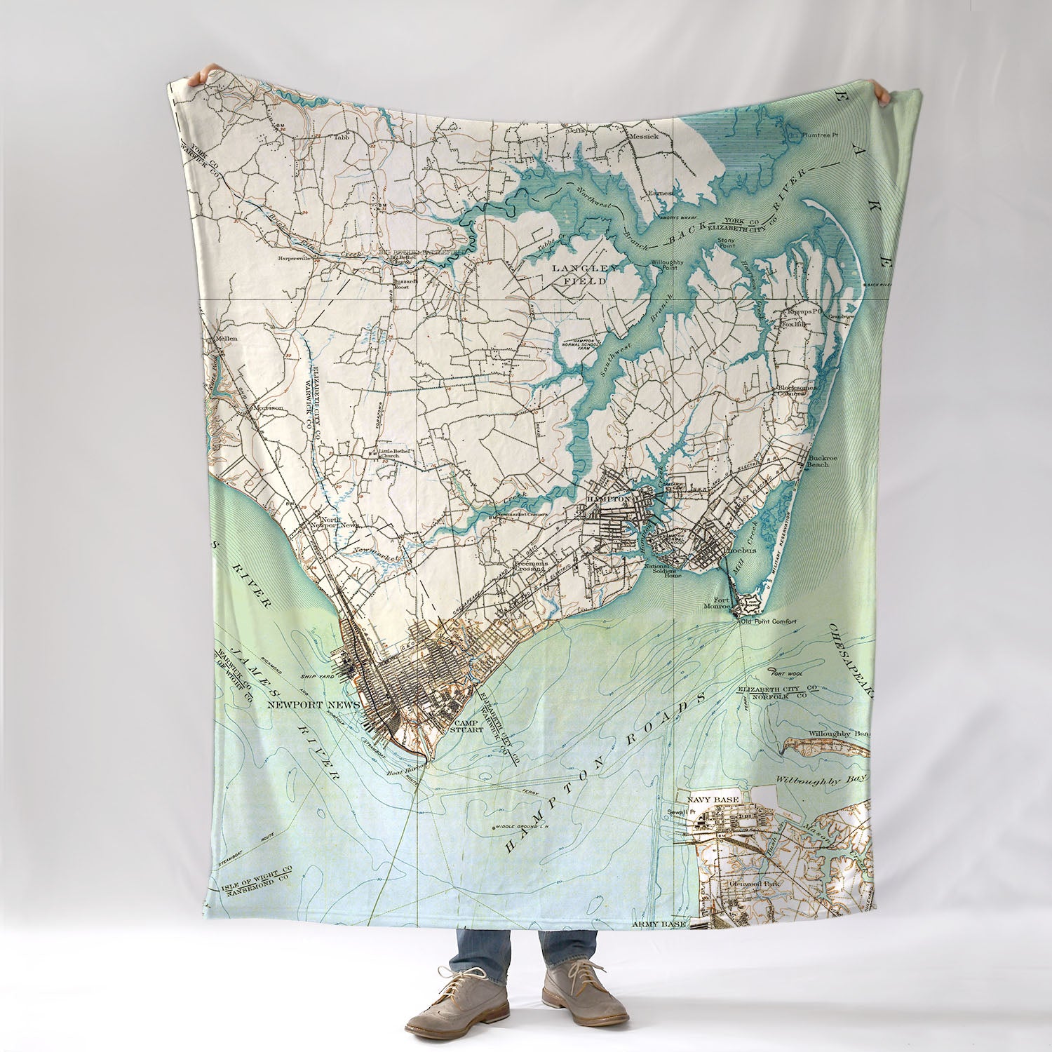 Hampton, Virginia Antique Map Blanket