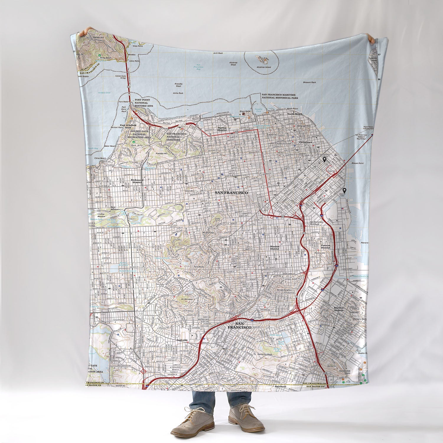 San Francisco CA modern topo map Blanket