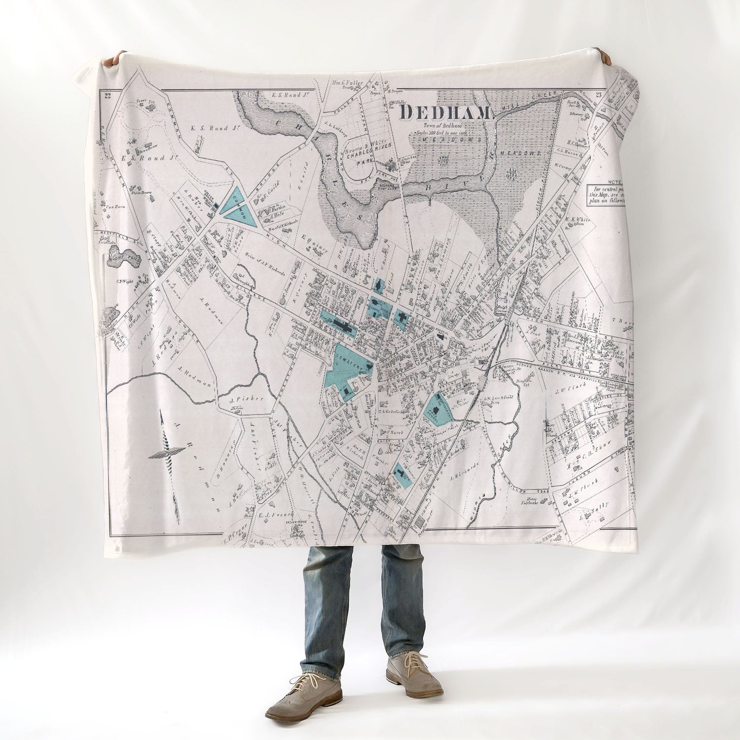 Dedham, MA Antique Map Blanket